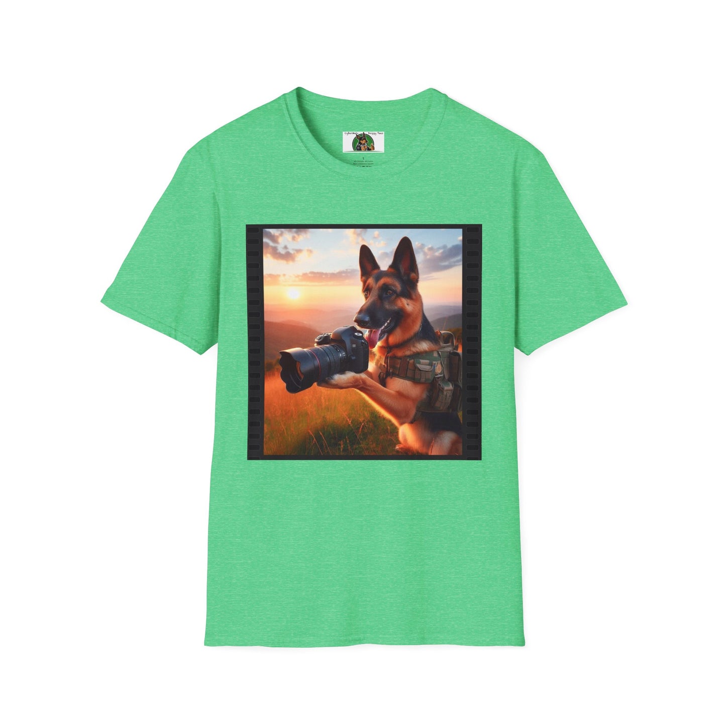 German Shepherd Dog Photographer Unisex Softstyle T-Shirt T-Shirt Printify S Heather Irish Green
