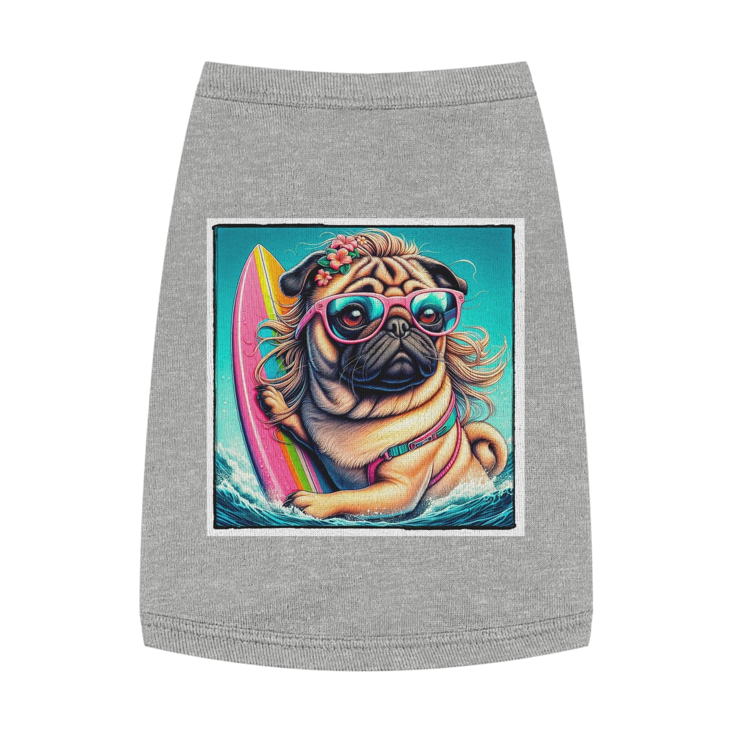 Pet Tank Top Pug surfer puppy Pets Printify M Heather