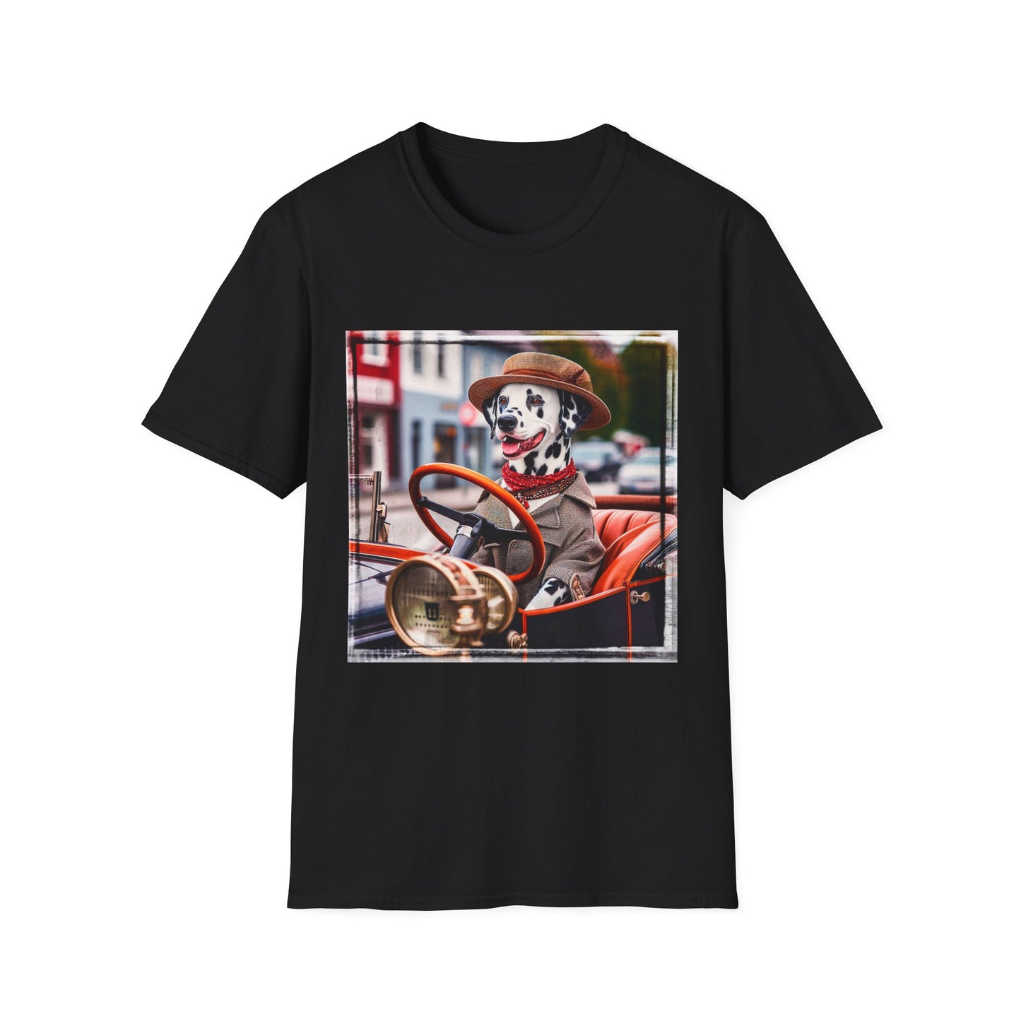 Dalmatian driving and cruising t shirt T-Shirt Printify XS Black