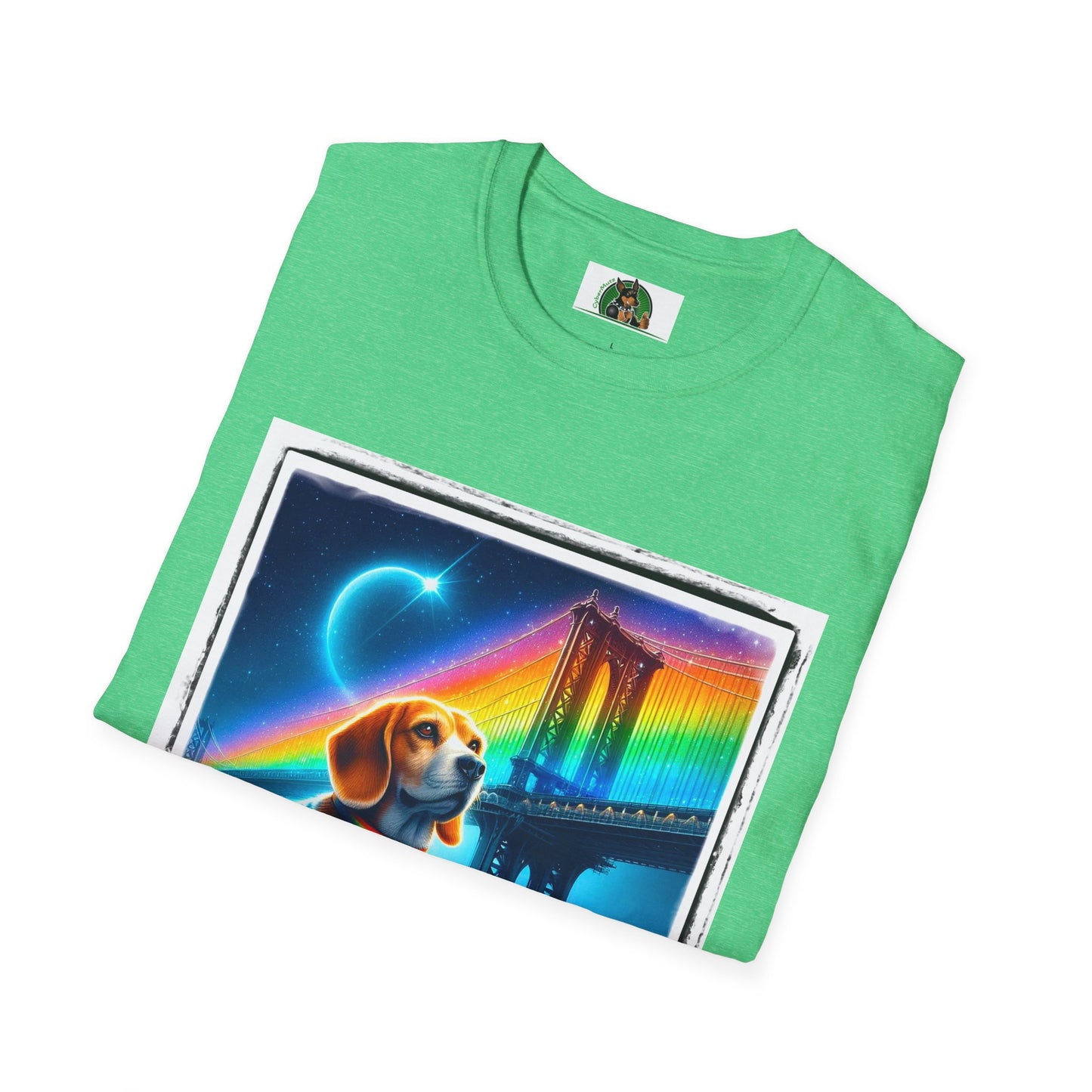 Beagle Sitting Under Rainbow Bridge T-Shirt Printify