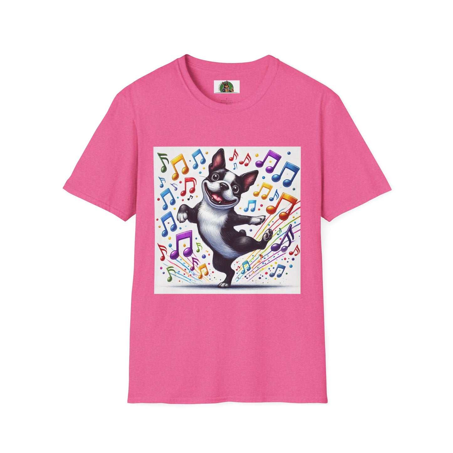 Boston Terrier Dancing Dog T-Shirt T-Shirt Printify S Heather Heliconia