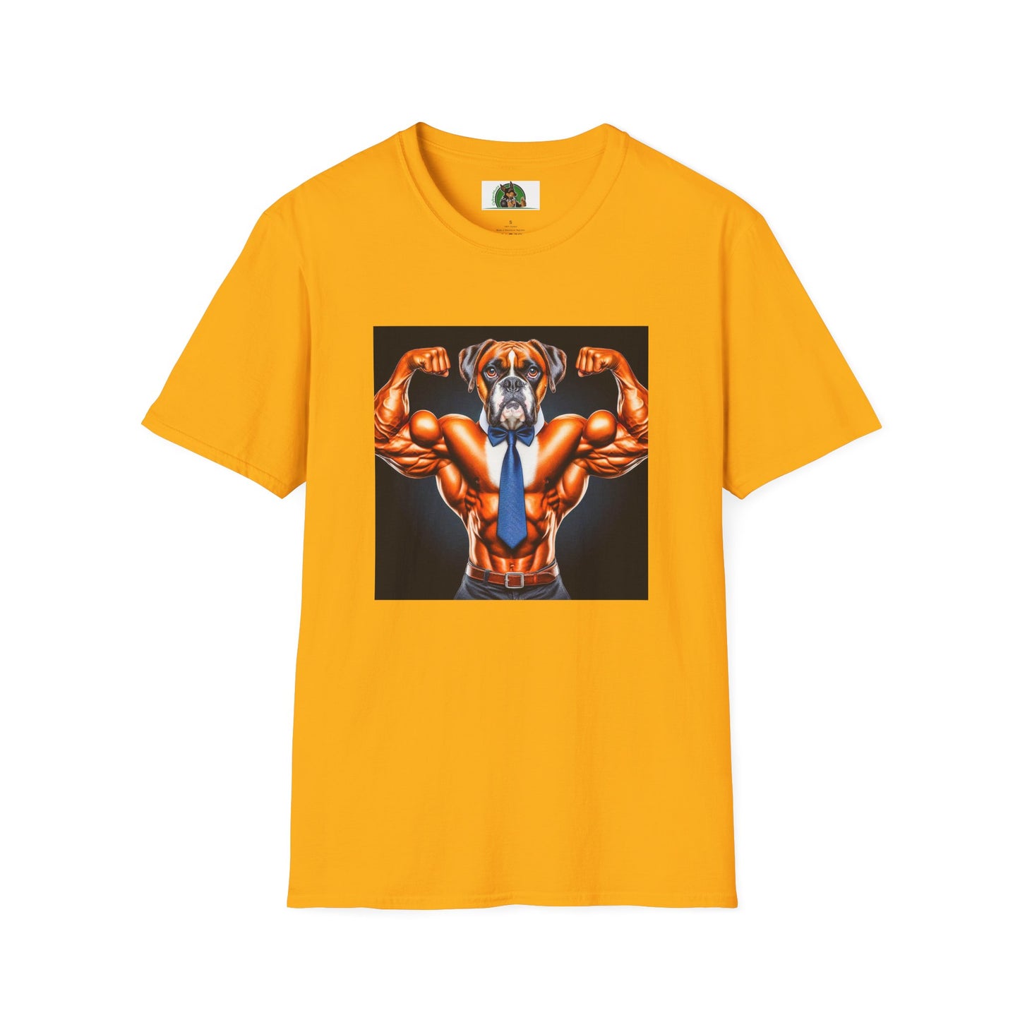 Boxer Muscle Dog Wearing Tie TShirt T-Shirt Printify S Gold