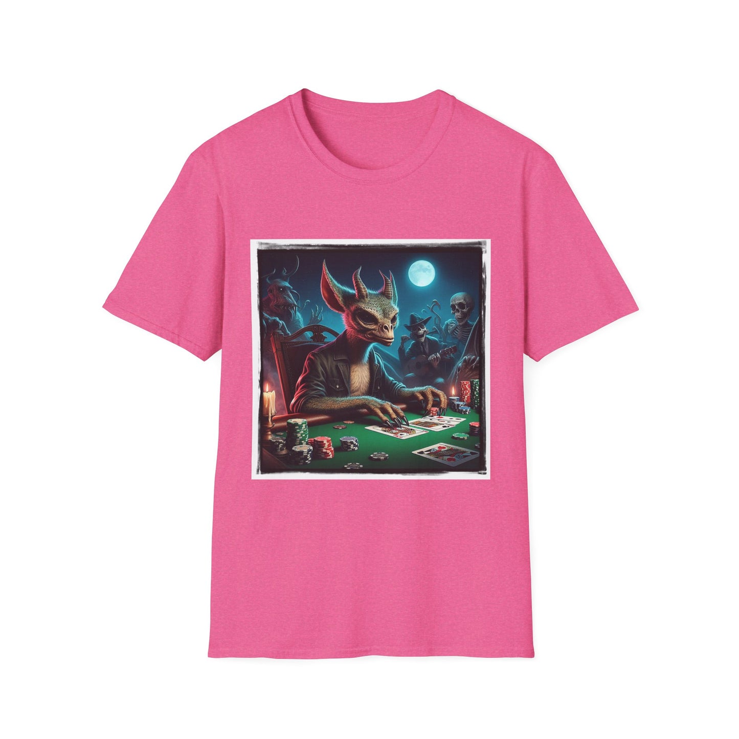 Chupacabra dragon poker playing t shirt T-Shirt Printify S Heather Heliconia