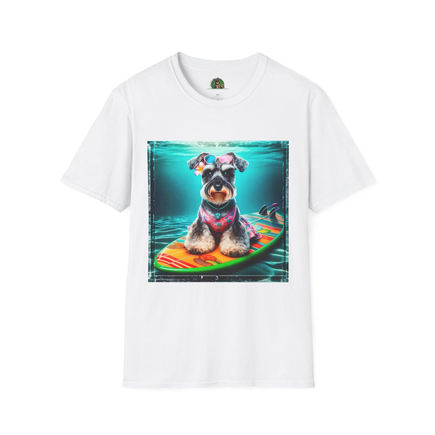 Miniature Schnauzer puppy surfing T-Shirt Printify XS White