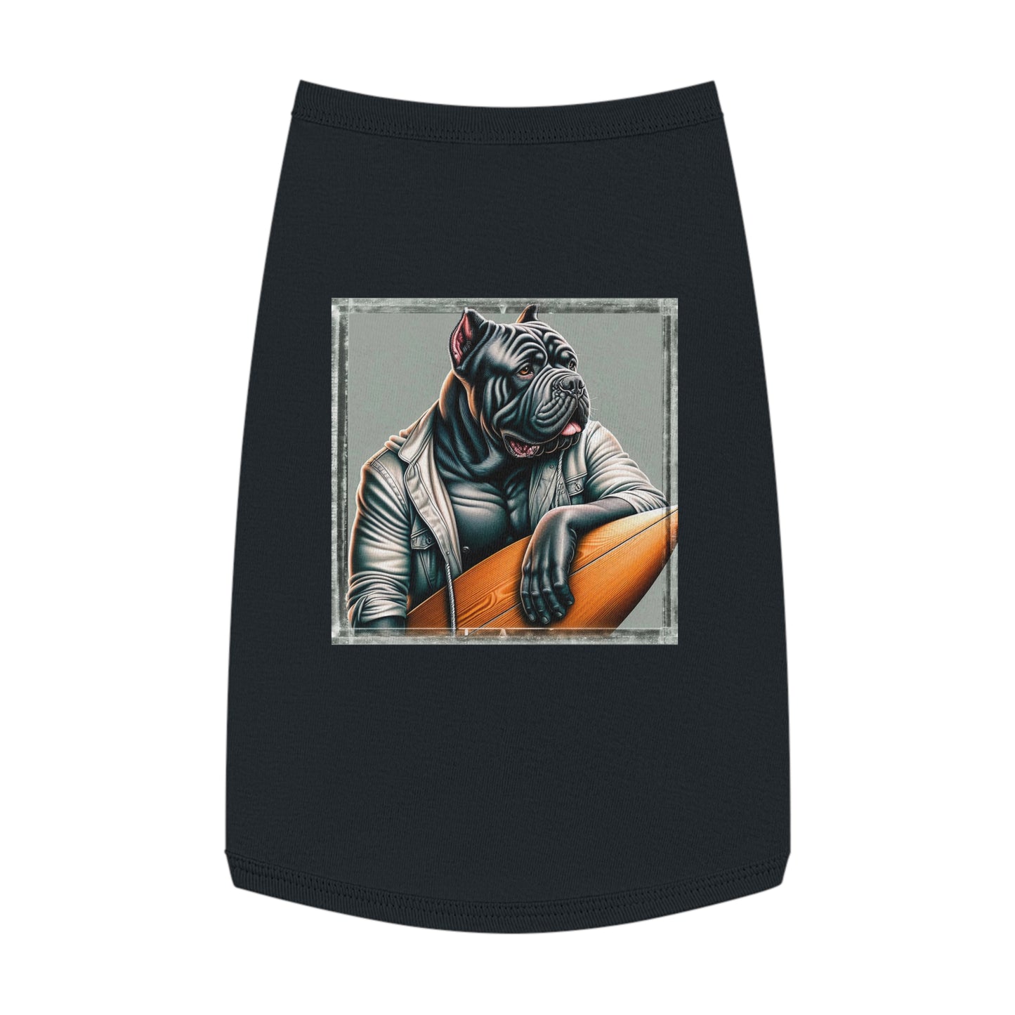 Pet Tank Top Cane Corso In Leather Jacket Surfer Pets Printify L Black