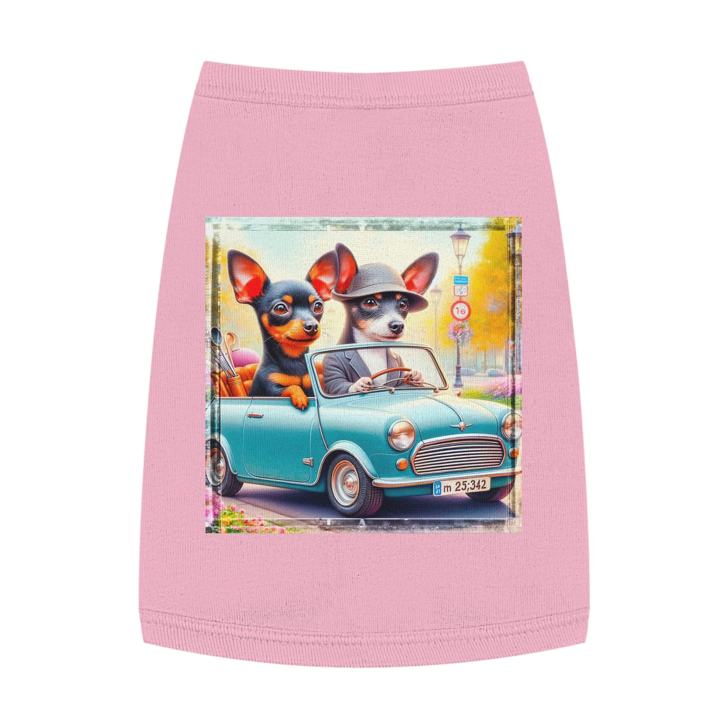 Wacky Pet Tank Top Rat Terrier couple driving Pets Printify M Pink