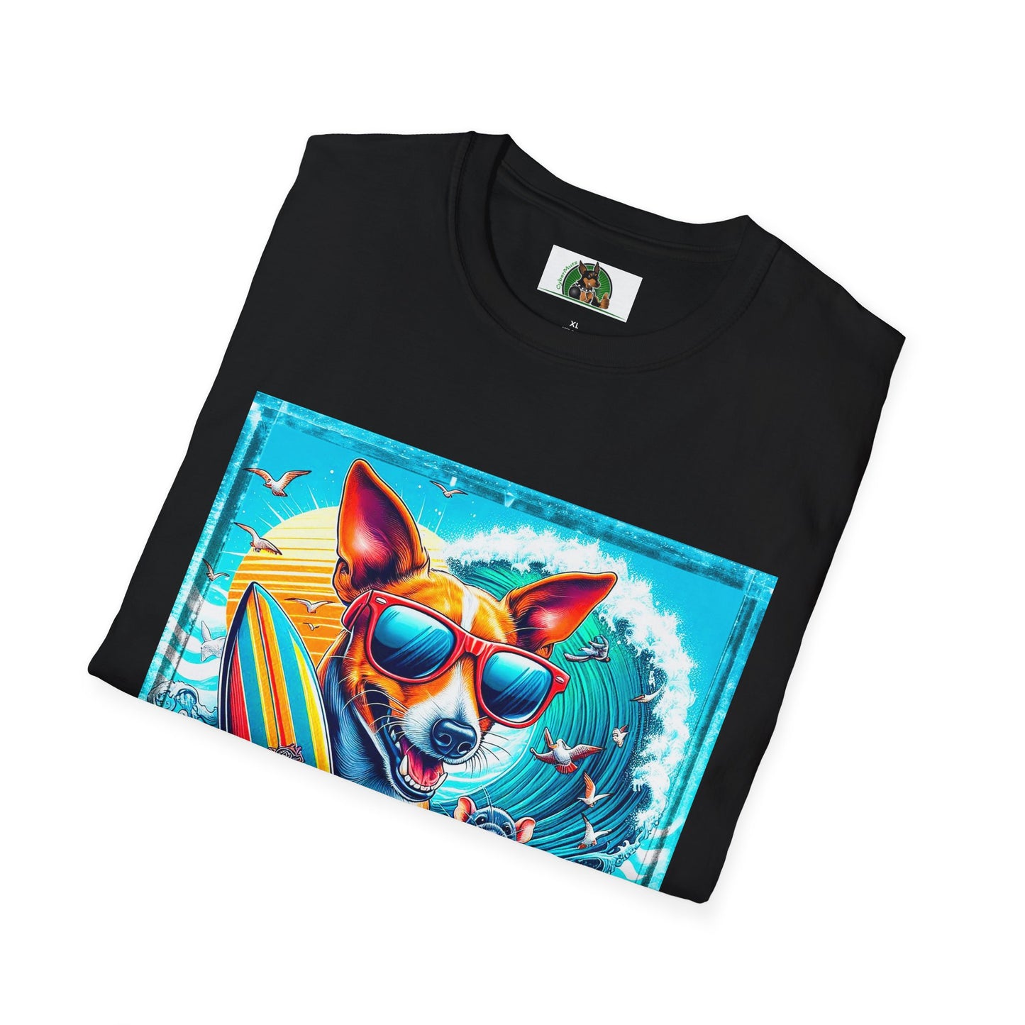 Rat Terrier T-Shirt puppy surfing T-Shirt Printify