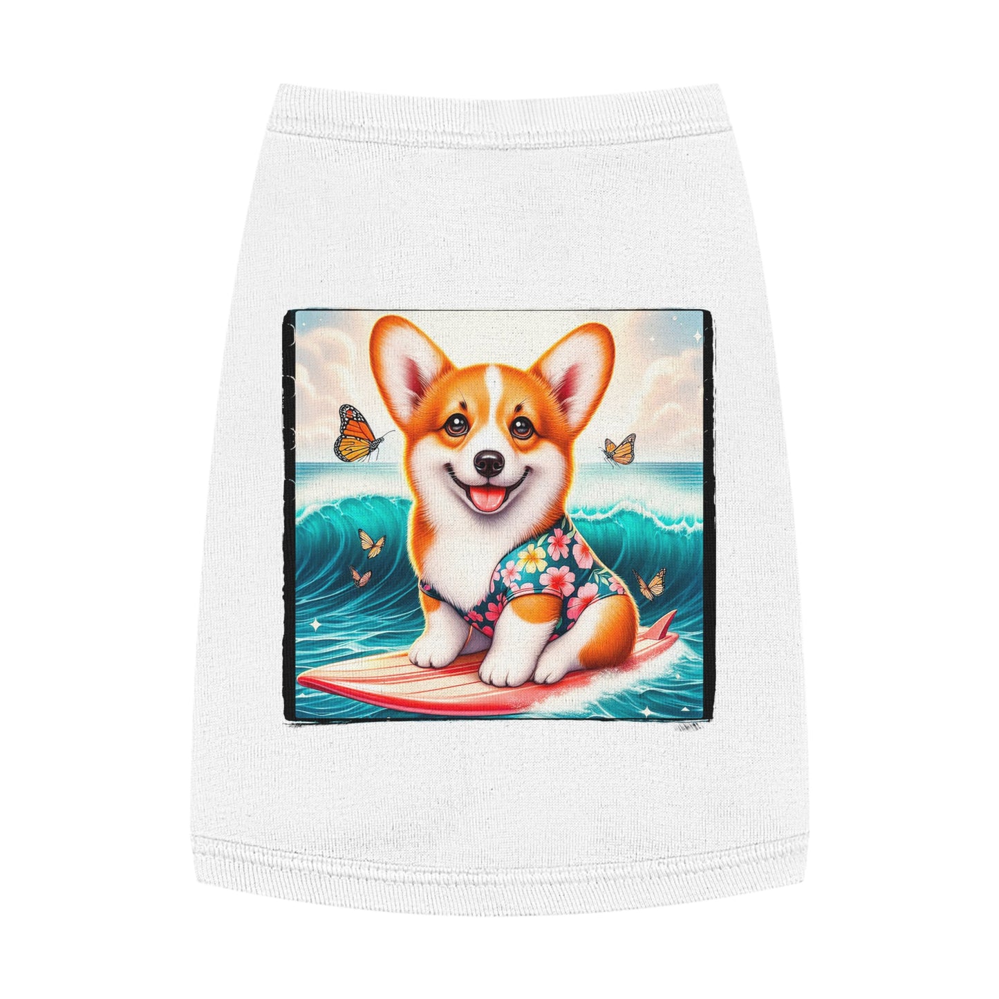 Pembroke Welsh Corgi tiny surfer Pets Printify M White