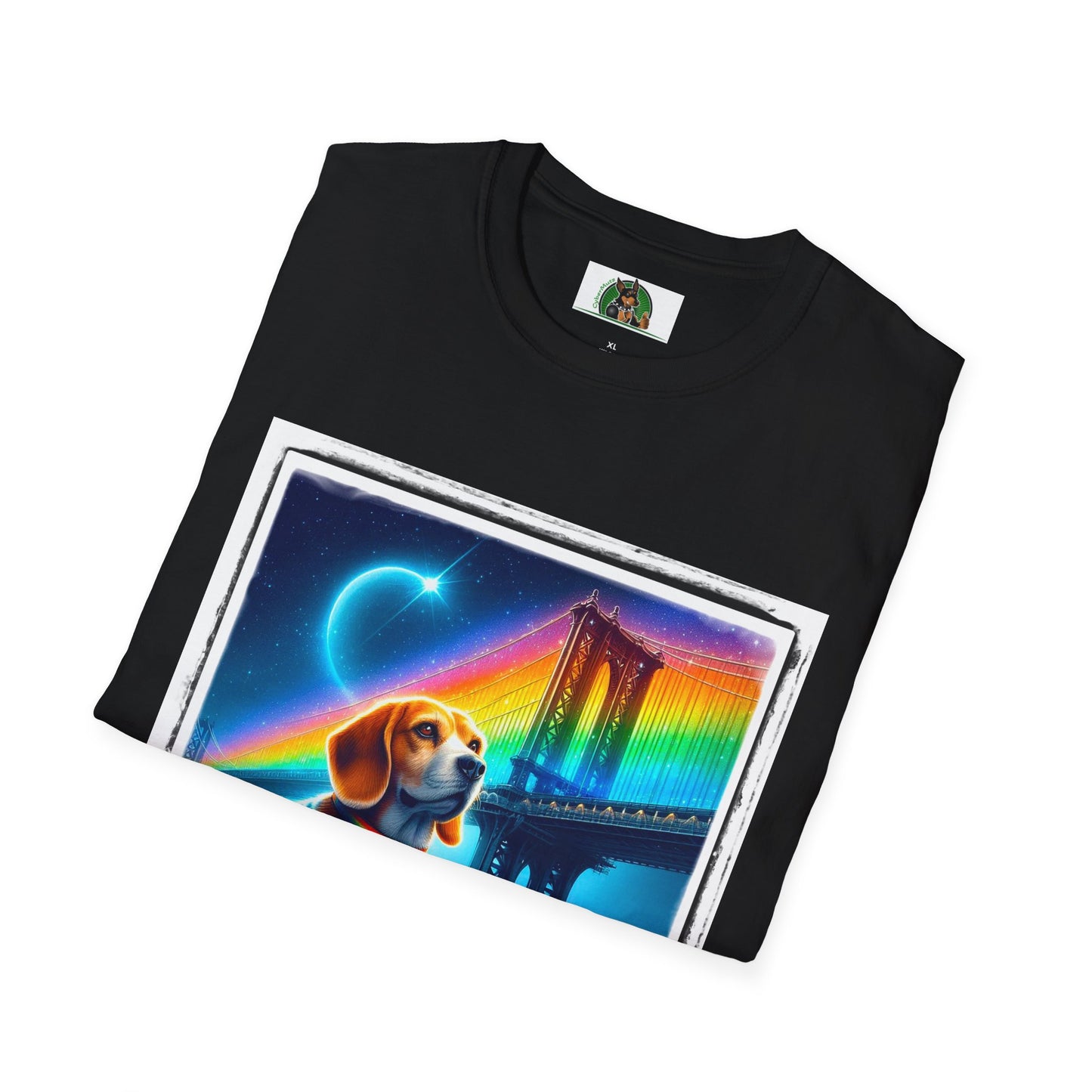 Beagle Sitting Under Rainbow Bridge T-Shirt Printify