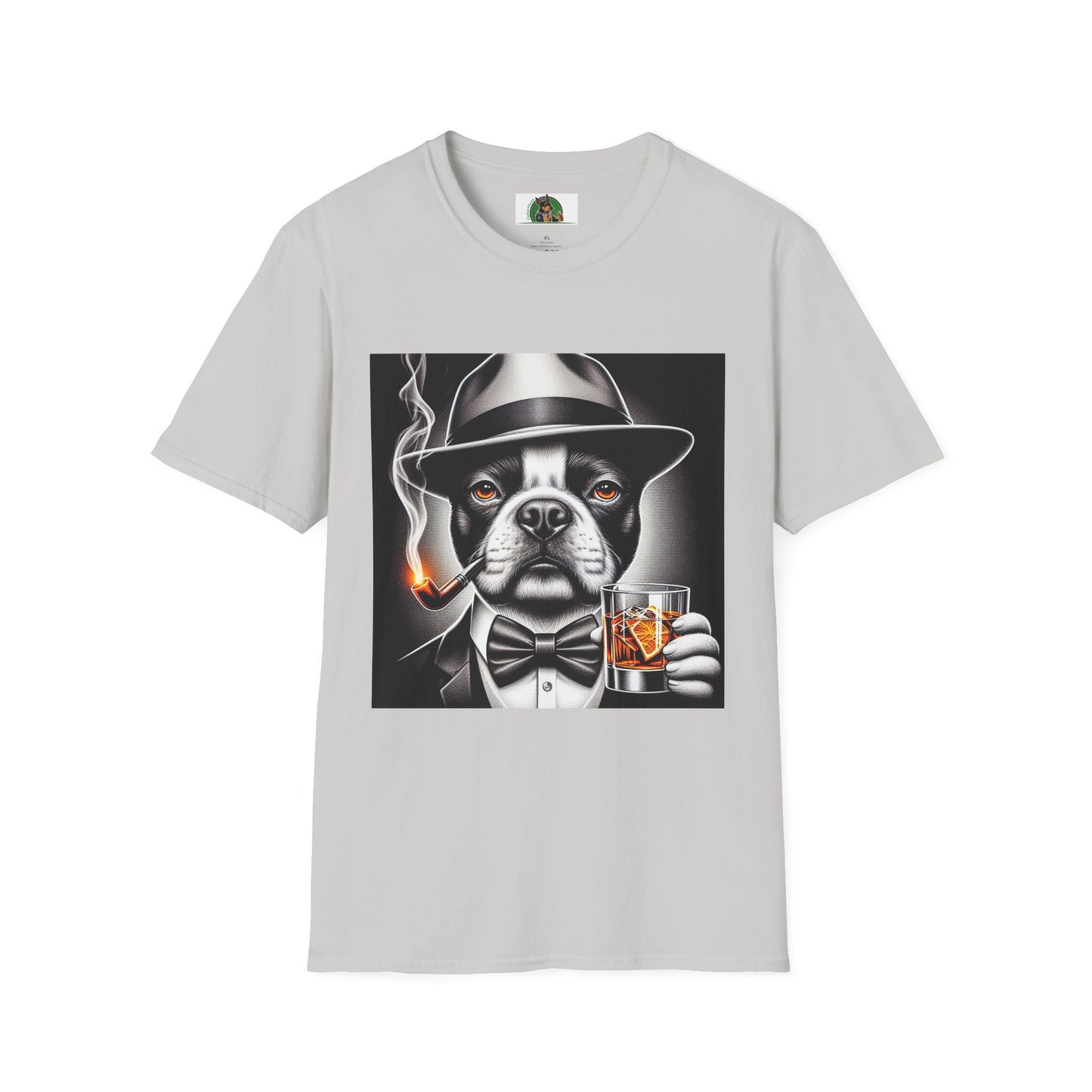 Boston Terrier Dog Smoking Pipe Drinking Whiskey T-Shirt Printify S Ice Grey