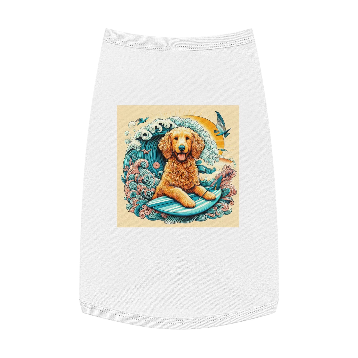 Pet Tank Golden Doodle blue waves t shirt Pets Printify L White