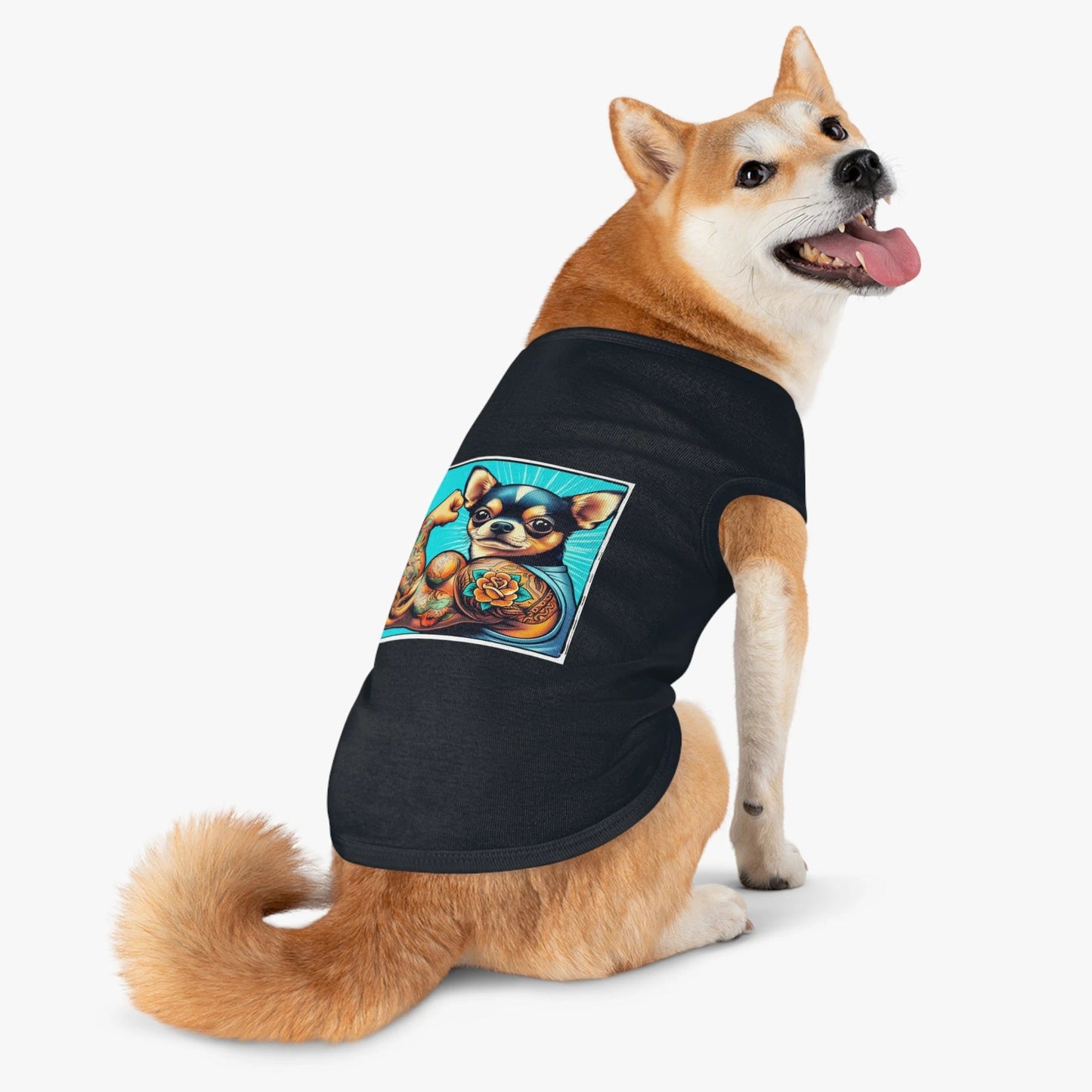 Chihuahua Tank Top For Small Dogs Arm Flexing Design Pet Shirt Premium Cotton Tee For Everyday Wear by Printify