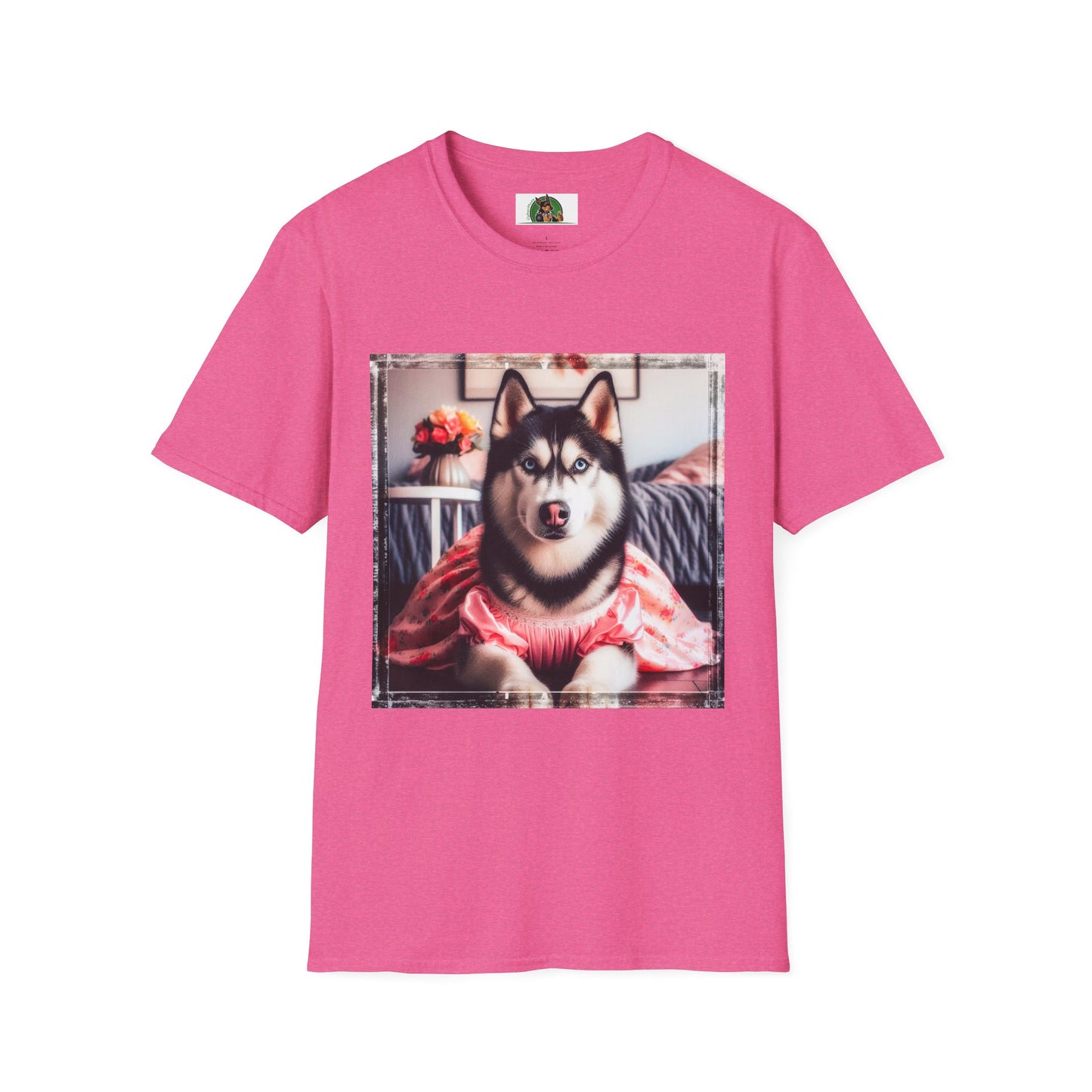 Husky pretty pink dress shirt T-Shirt Printify S Heather Heliconia