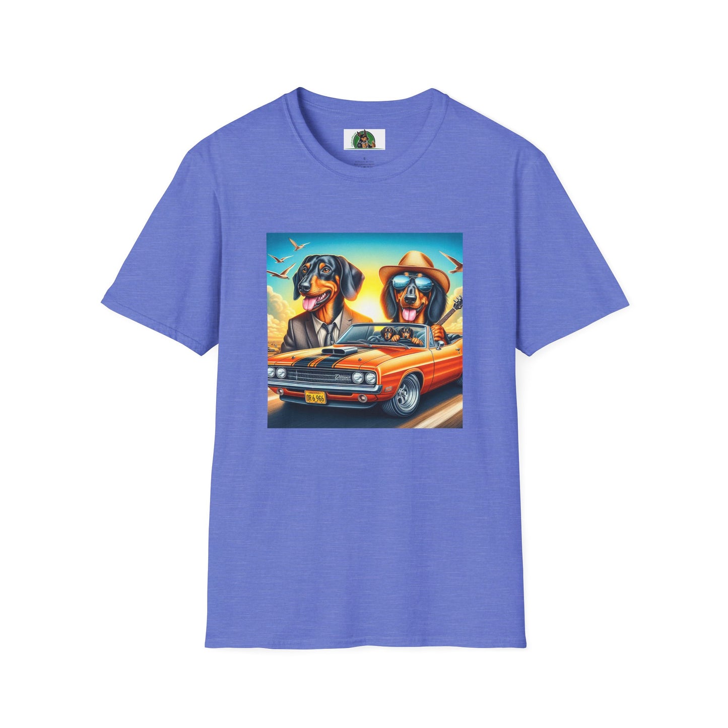 Dachshund car driving t shirt T-Shirt Printify Heather Royal S