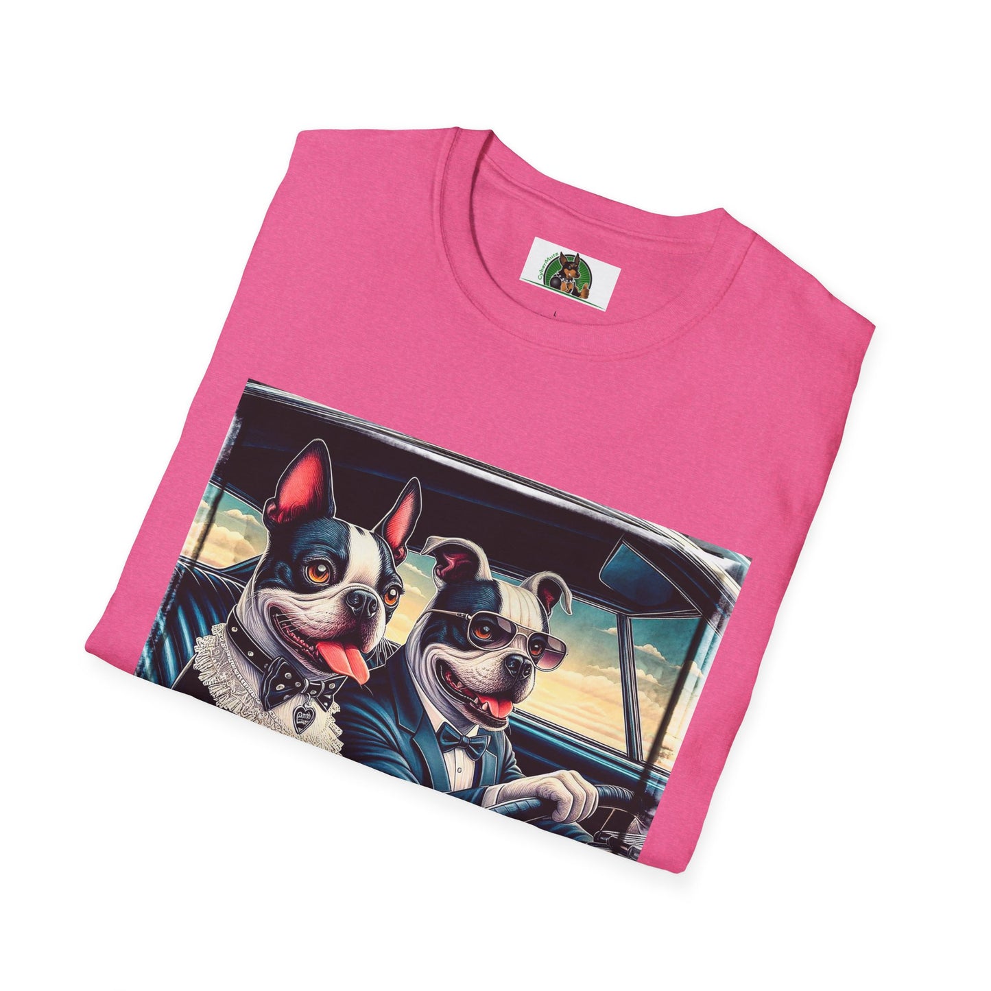 Wacky Boston Terrier Couple Dog Driving Old Car Shirt T-Shirt Printify