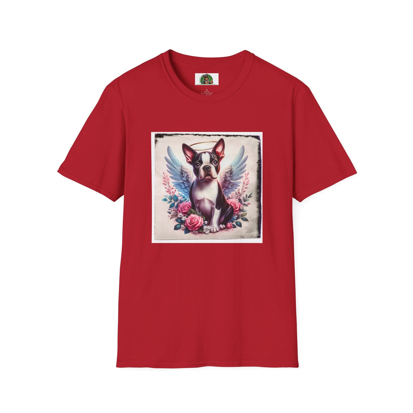 Boston Terrier Terrier Angel And Roses Tshirt T-Shirt Printify S Cherry Red