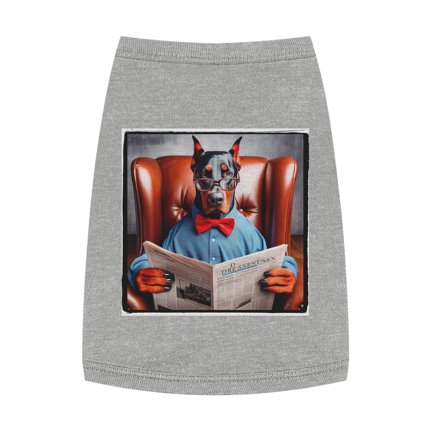 Pet Tank Top Doberman paper reading Pets Printify M Heather