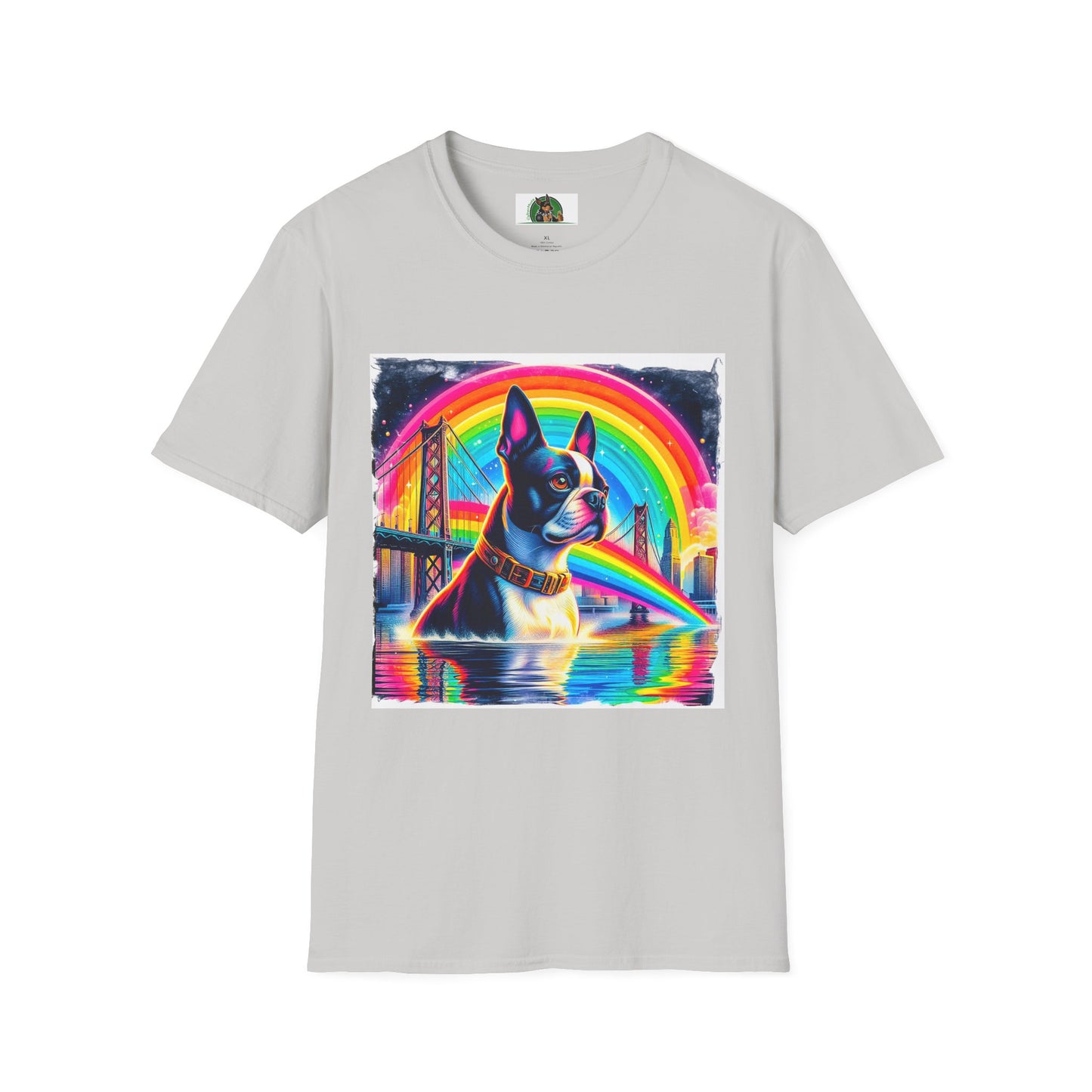 Boston Terrier Rainbow Bridge Dog At Beach T-Shirt Printify S Ice Grey
