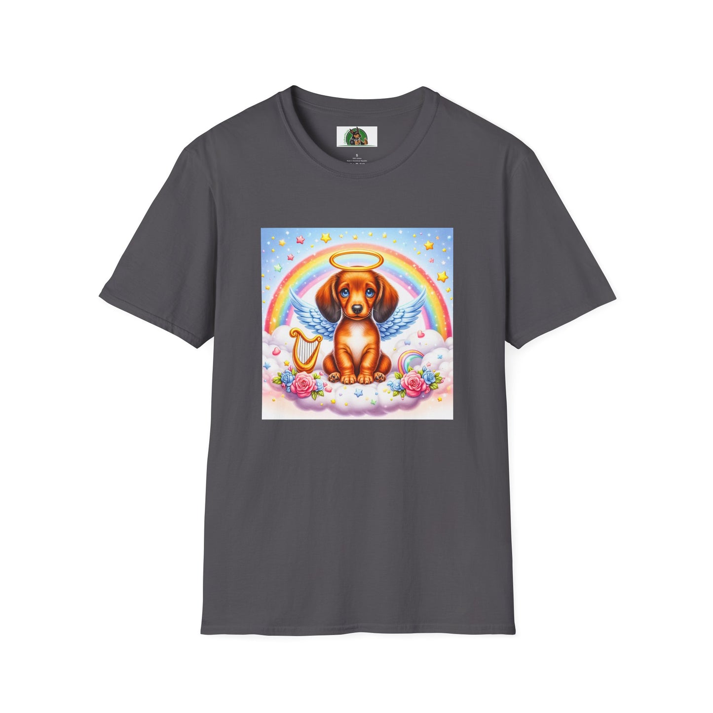 Dachshund glowing angel t shirt T-Shirt Printify Charcoal S