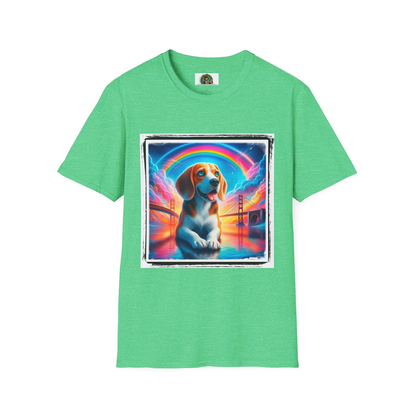 Beagle Rainbow Bridge T-Shirt Printify S Heather Irish Green