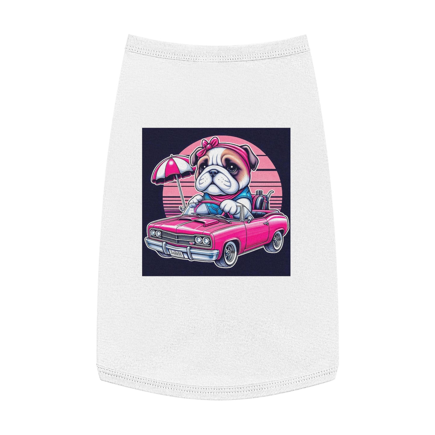 Wacky Pet Tank Top Bulldog tiny pink. car t shirt Pets Printify L White