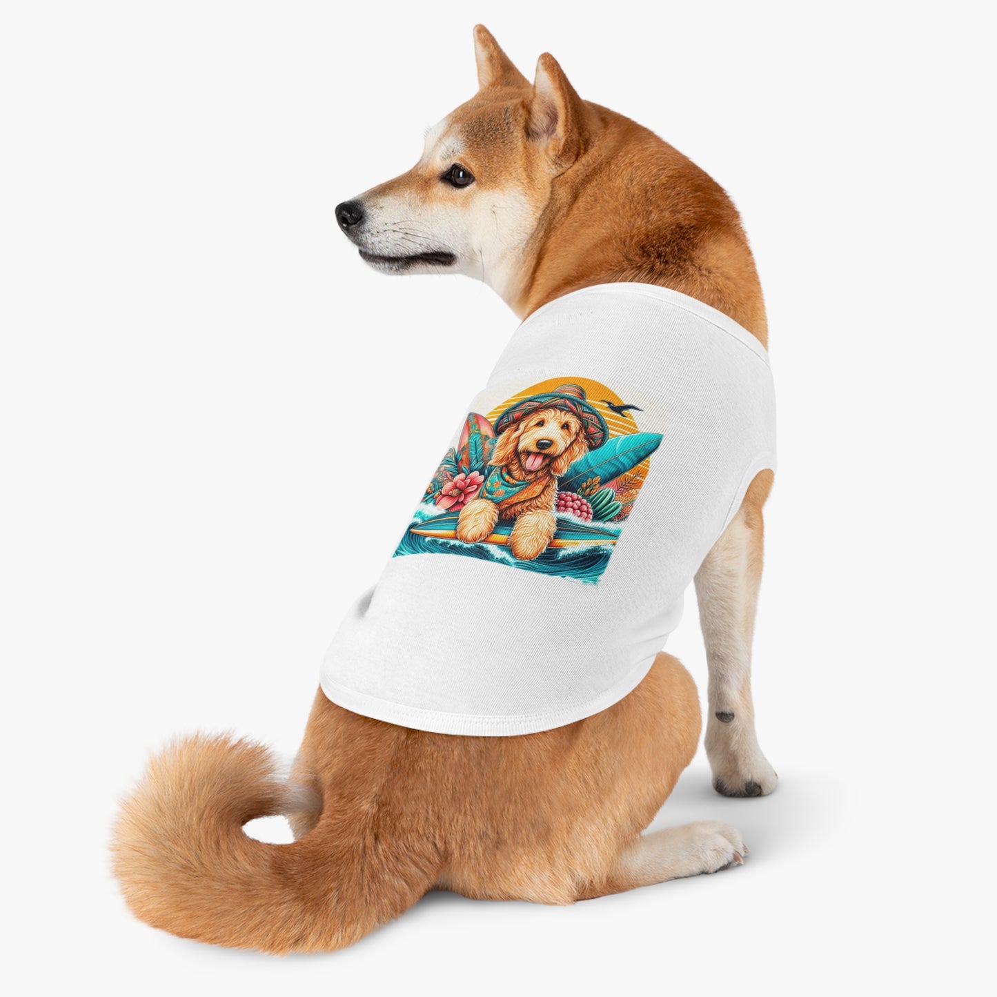 Pet Tank Golden Doodle pretty with flowers shirt