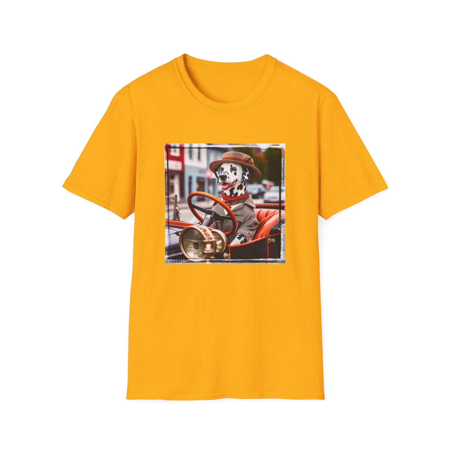 Dalmatian driving and cruising t shirt T-Shirt Printify S Gold