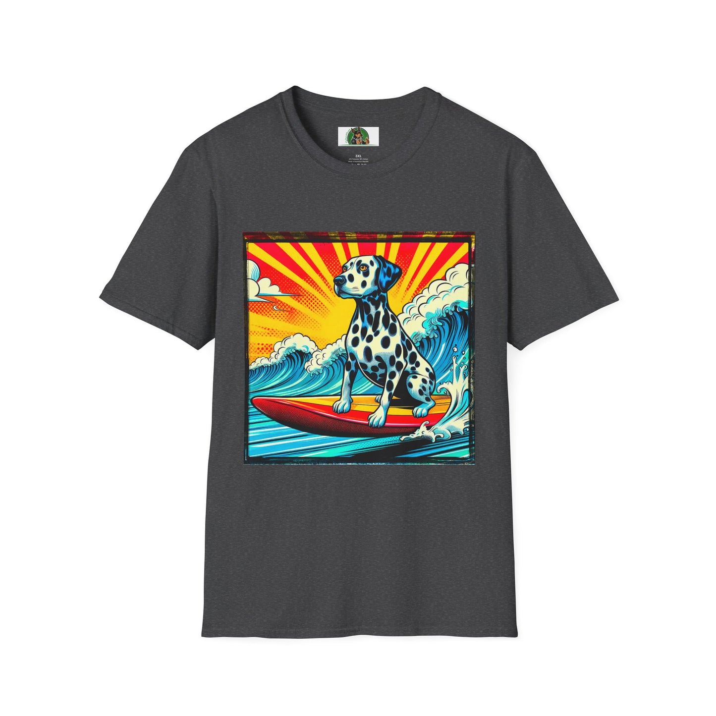 Dalmatian colorful surfing t shirt T-Shirt Printify XS Dark Heather