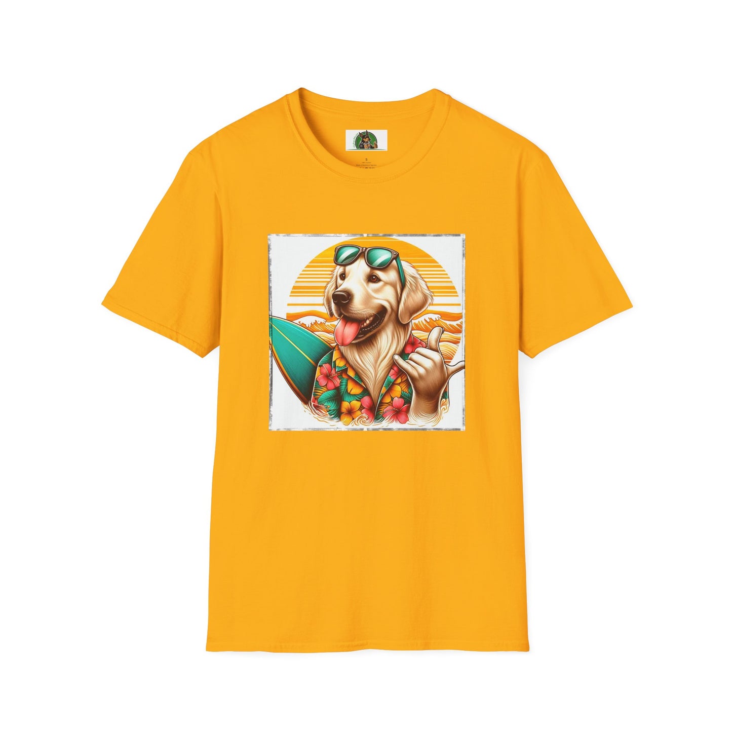 Golden Retriever surfer dog t shirt T-Shirt Printify S Gold