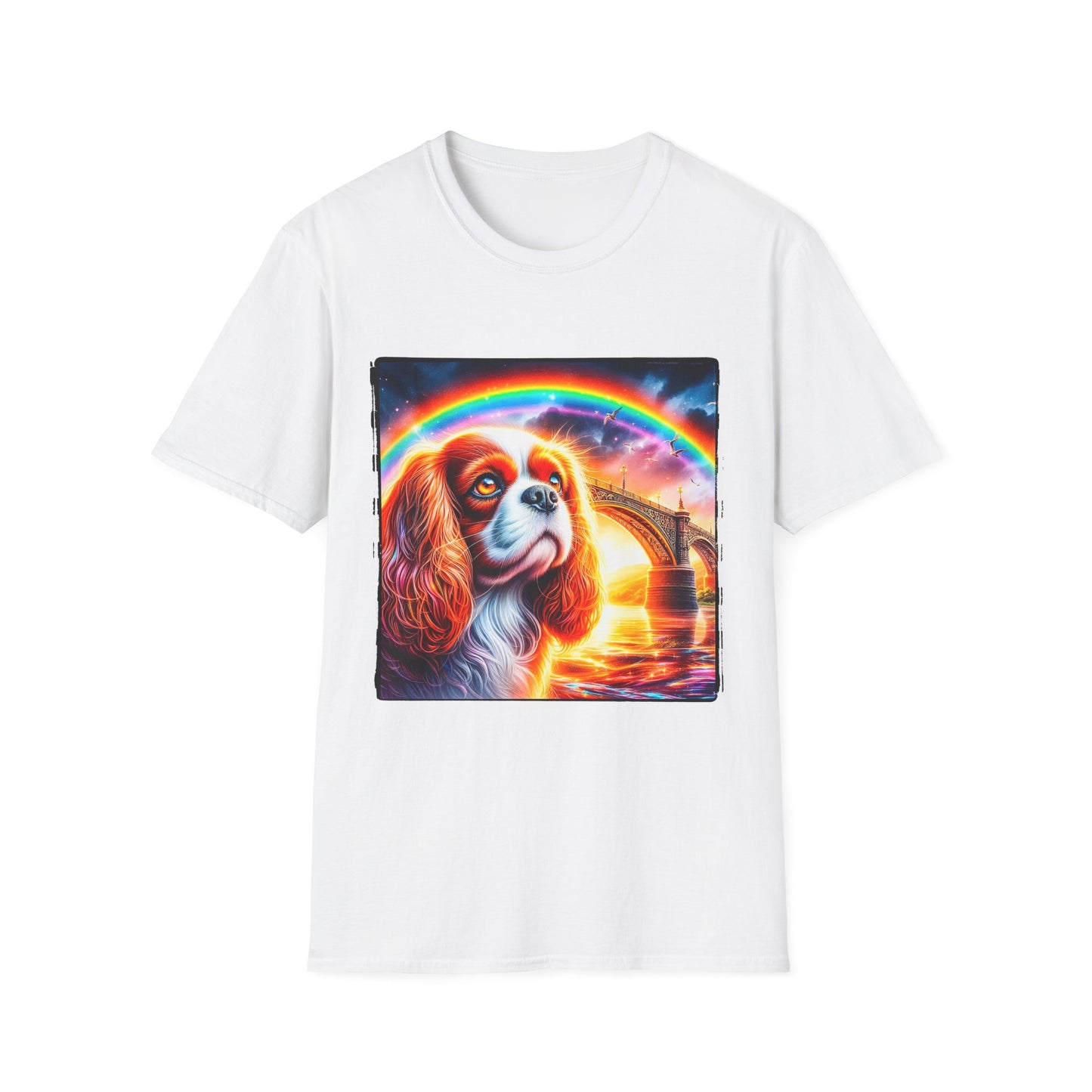 Cavalier King Charles Spaniel Rainbow Bridge TShirt T-Shirt Printify S White