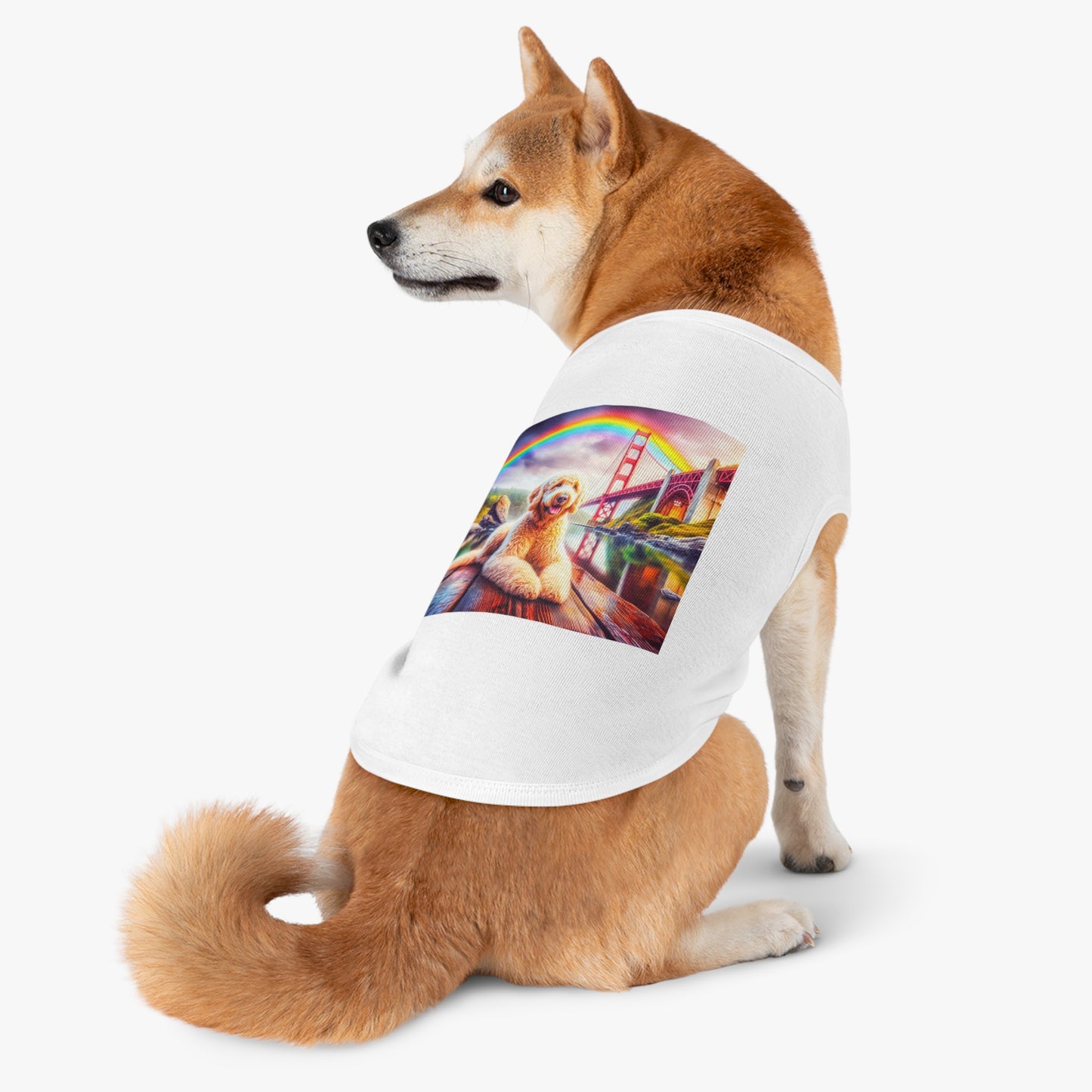 Pet Tank Golden Doodle pretty rainbow shirt