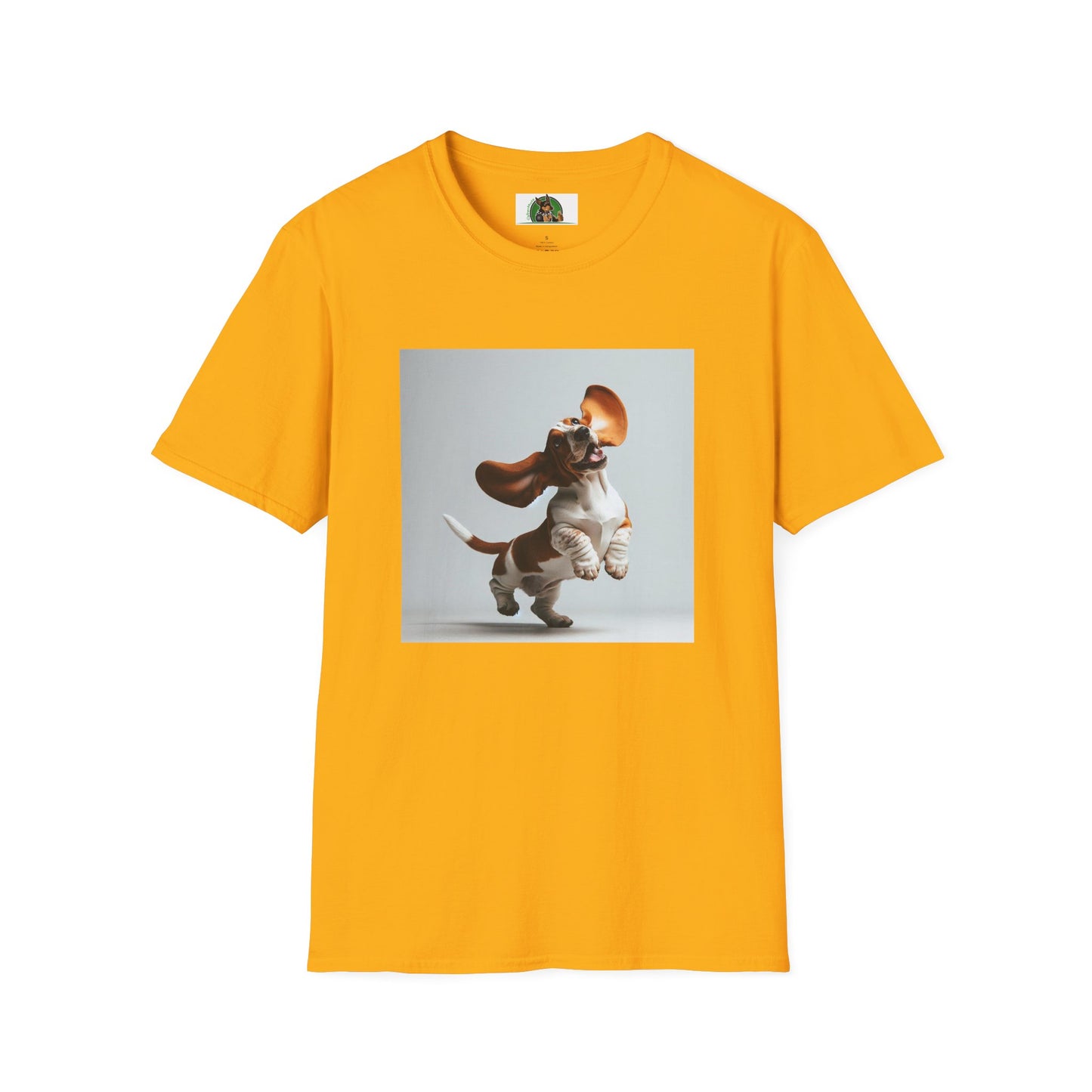 Bassett Hound T-Shirt - Dancing Dog Design T-Shirt Printify S Gold