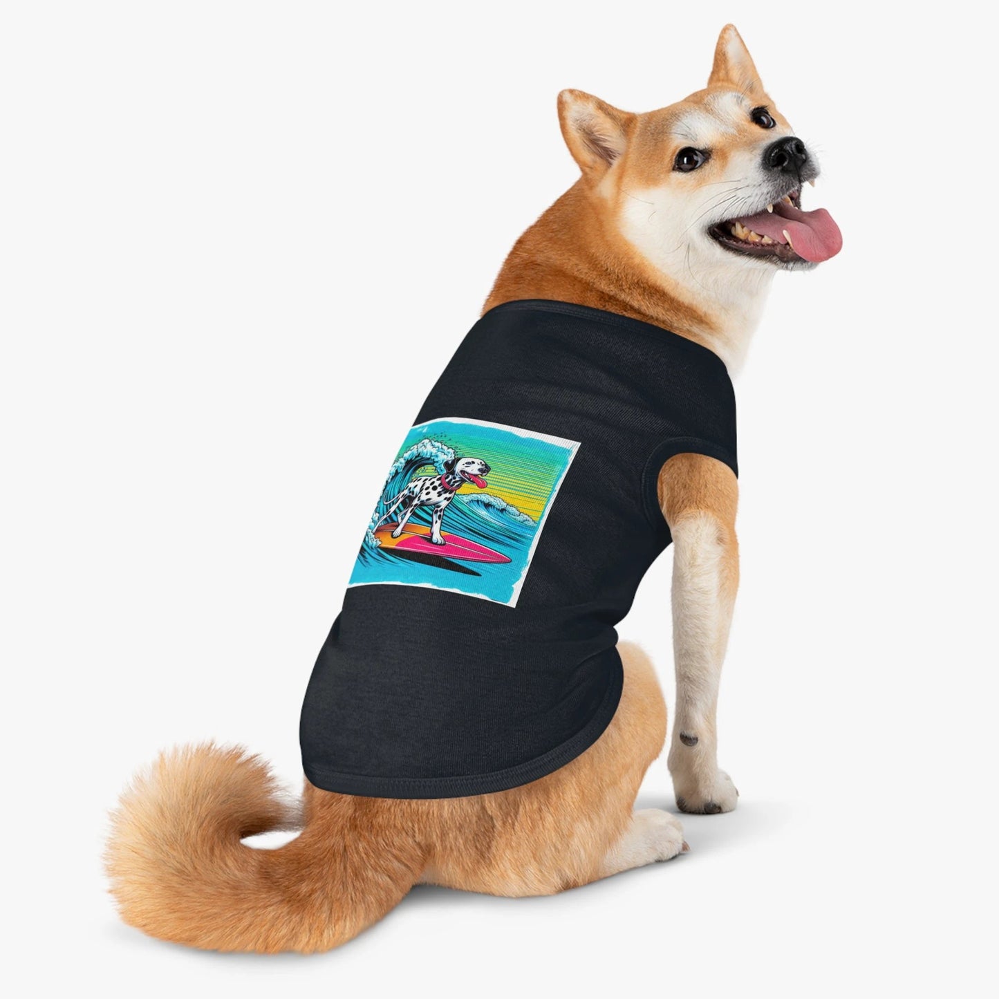 Dalmatian Pet Tank Top With Colorful Waves Design Dog Tee Cute Summer Shirt For Dogs Breathable Lightweight by Printify