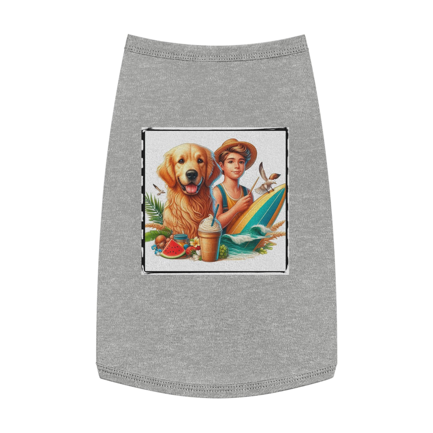Golden Retriever pet tank top farmer boy Pets Printify L Heather