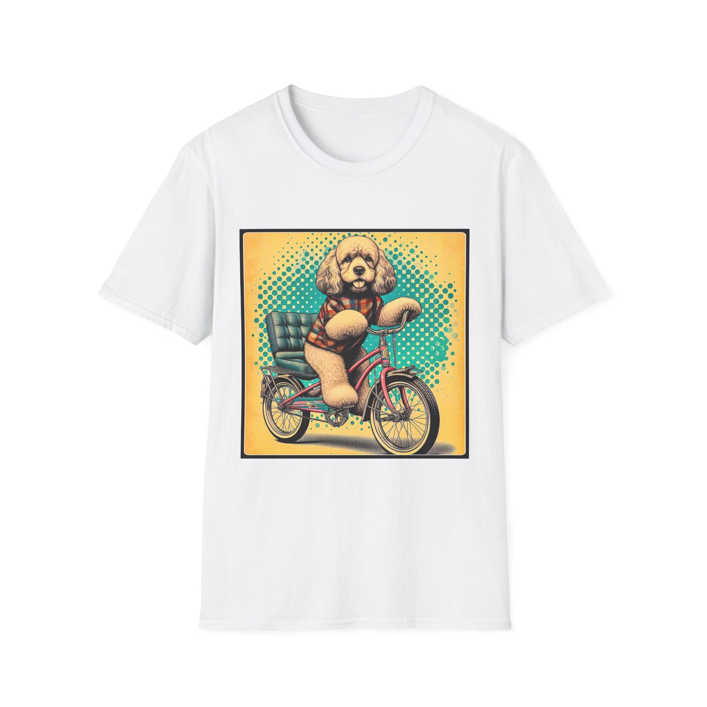 CockerPoo bike strolling t shirt T-Shirt Printify XS White