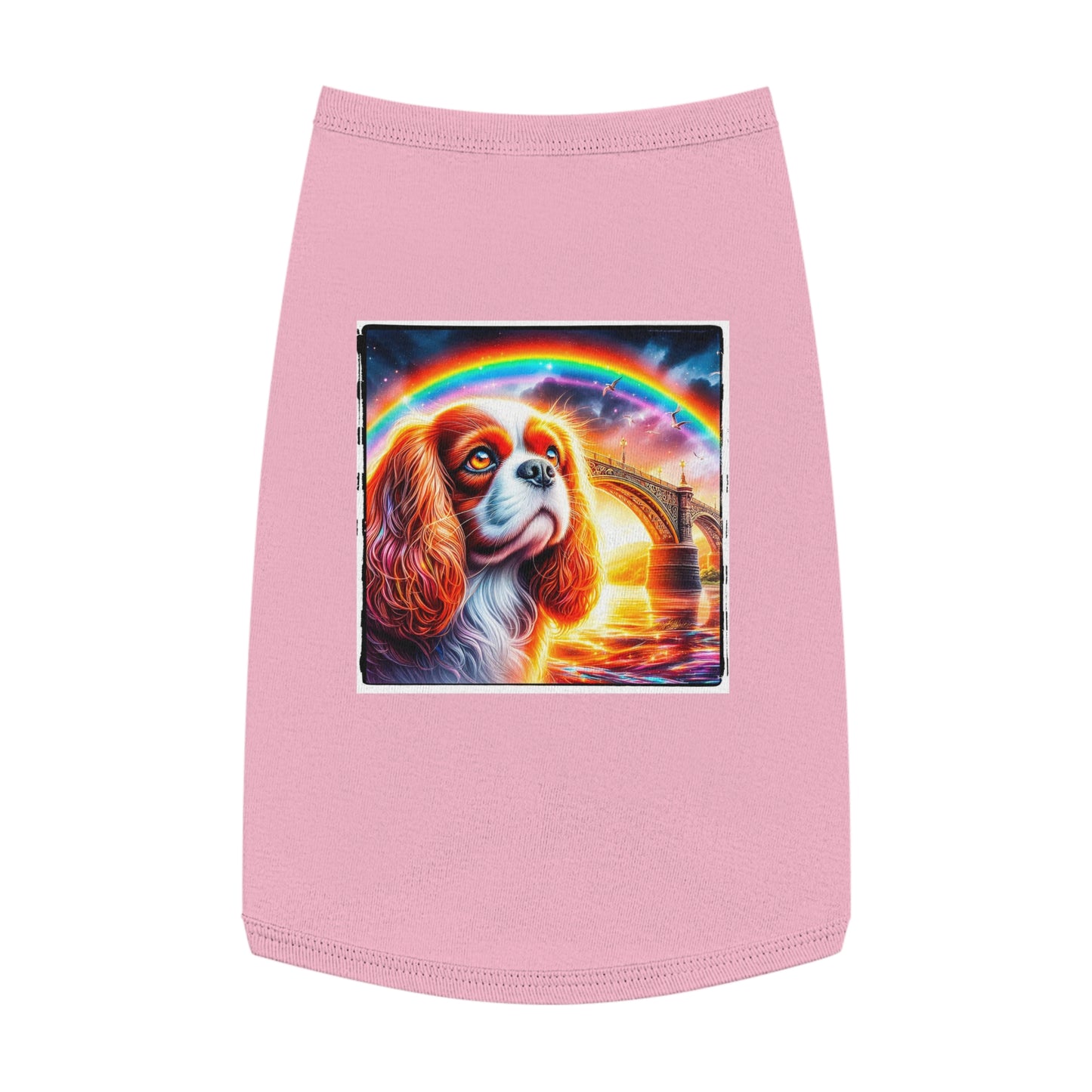 Pet Tank Top Cavalier King Charles Spaniel Rainbow bridge T Shirt Pets Printify L Pink