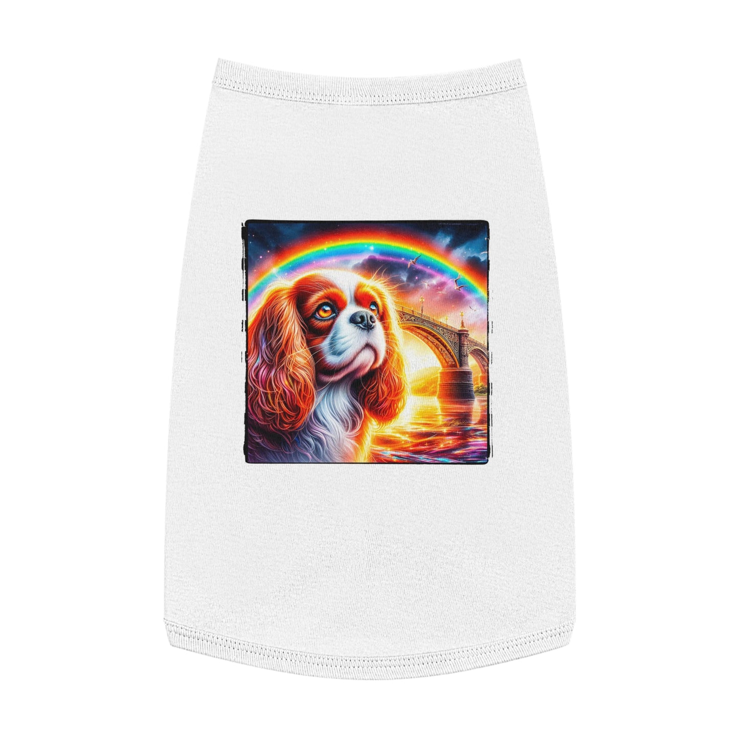 Pet Tank Top Cavalier King Charles Spaniel Rainbow bridge T Shirt Pets Printify L White