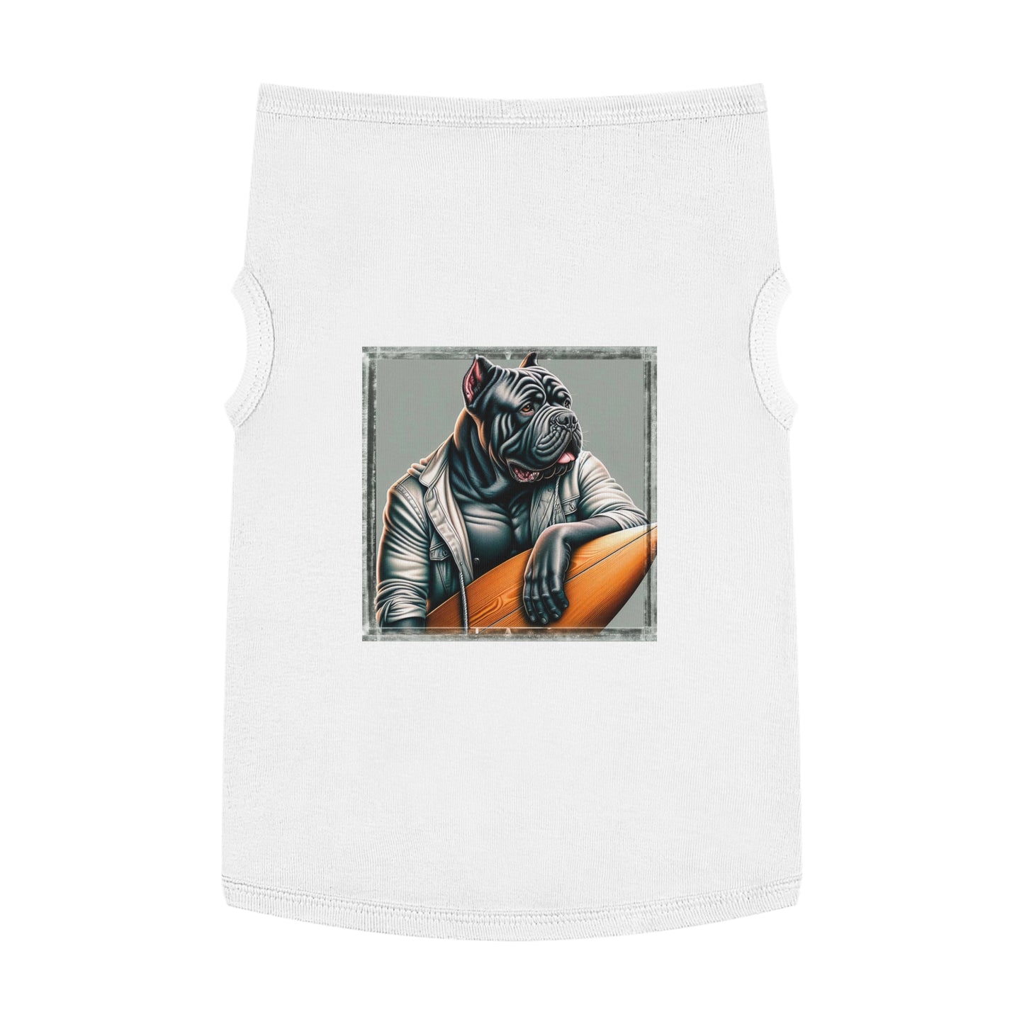 Pet Tank Top Cane Corso In Leather Jacket Surfer Pets Printify XL White