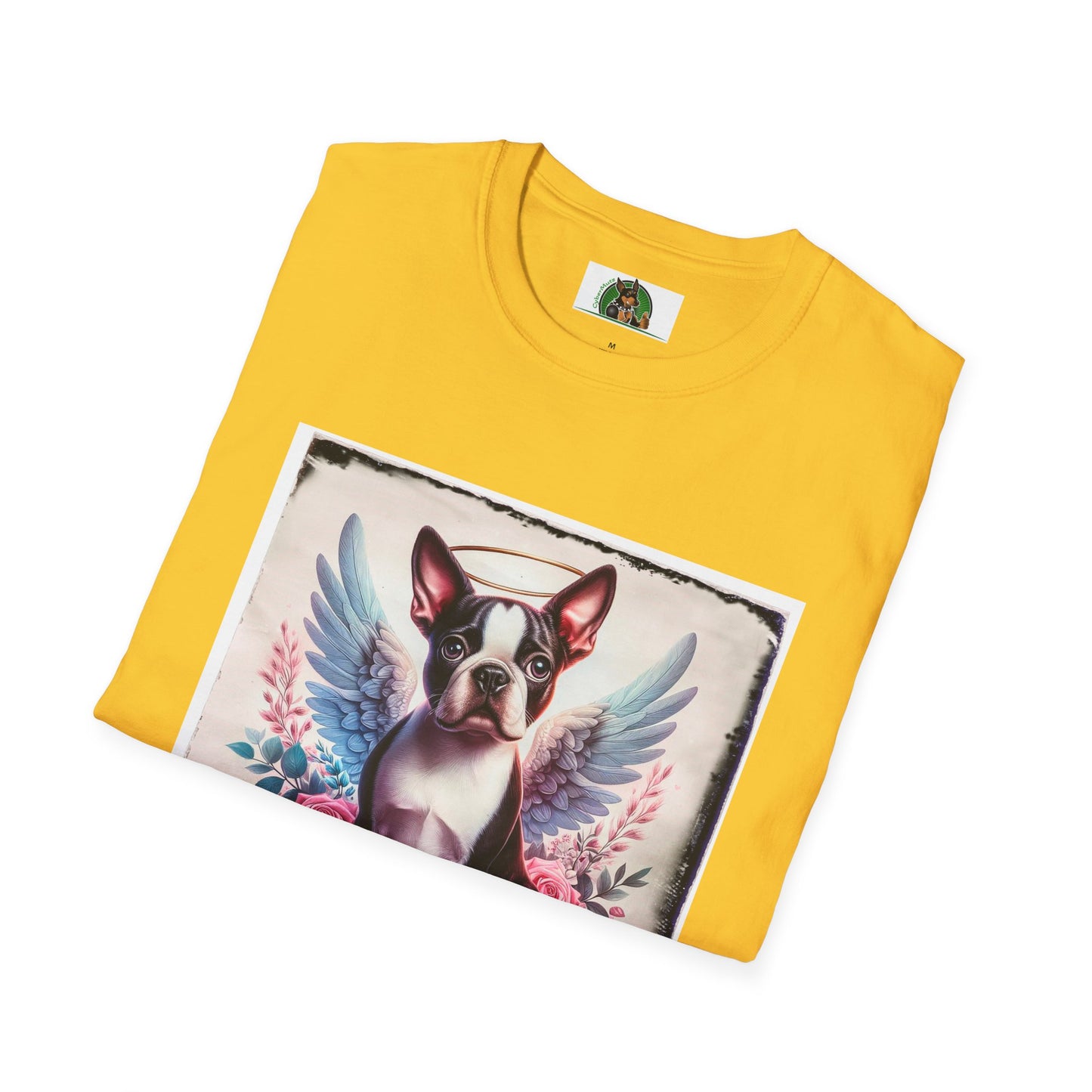 Boston Terrier Terrier Angel And Roses Tshirt T-Shirt Printify