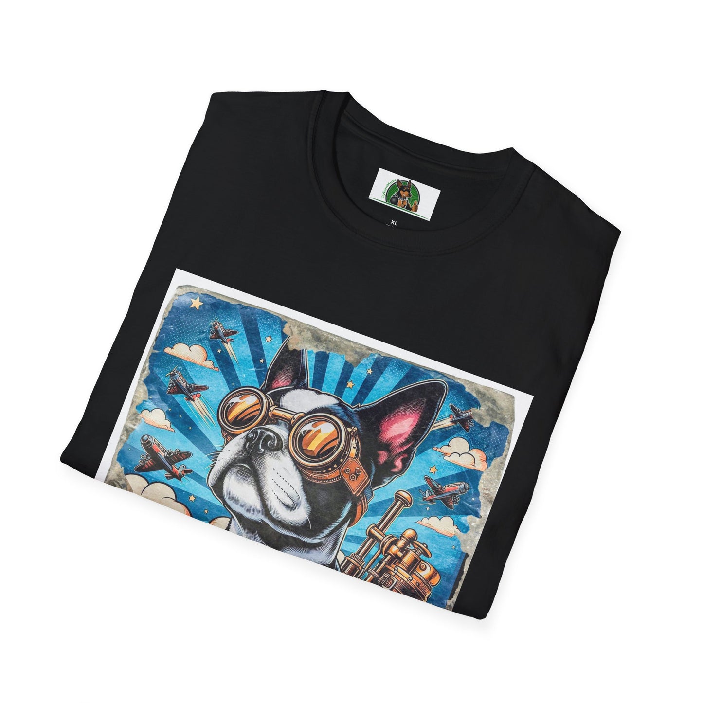 Boston Terrier Steampunk Watching Planes Fly By T-Shirt Printify