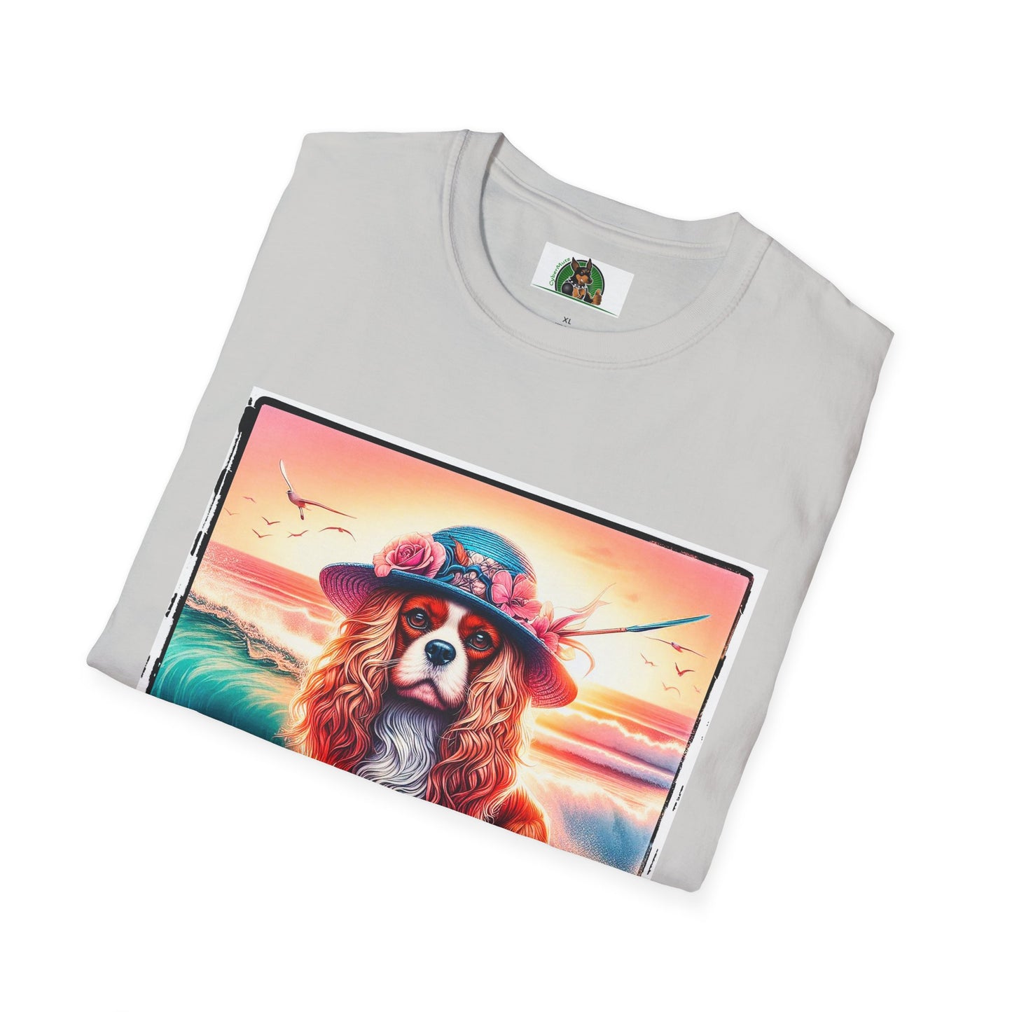 Cavalier King Charles Spaniel Female Surfing Dog With Summer Hat TShirt