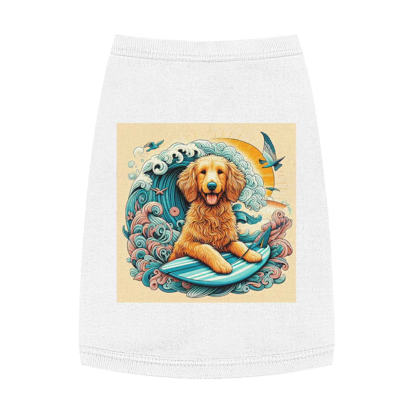 Pet Tank Golden Doodle blue waves t shirt Pets Printify M White