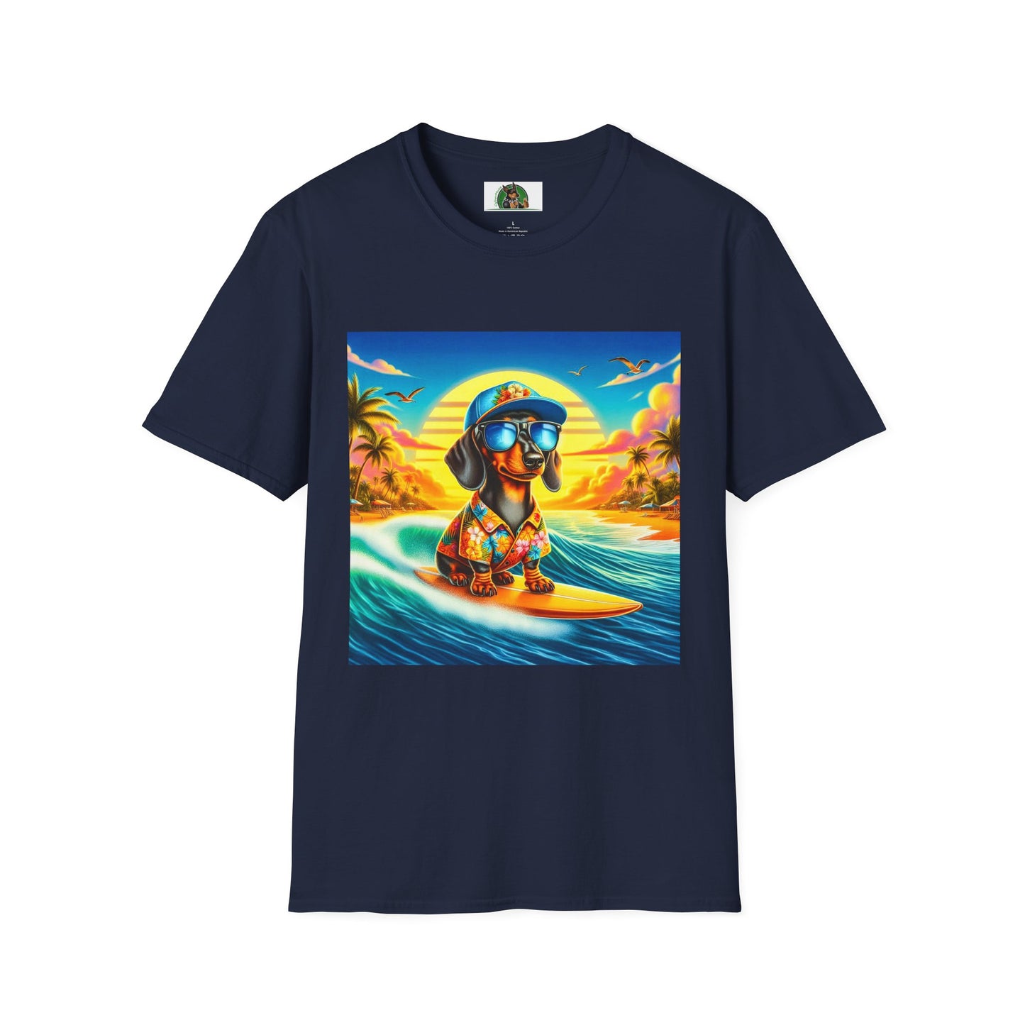 Dachshund crashing waves t shirt T-Shirt Printify Navy S