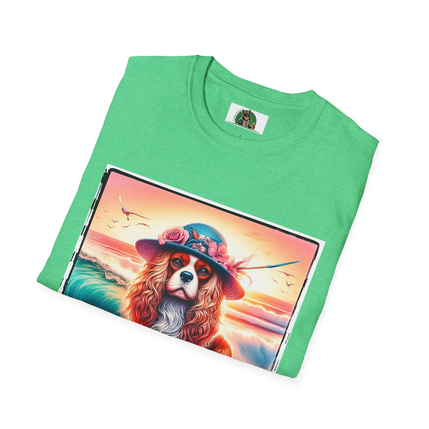 Cavalier King Charles Spaniel Female Surfing Dog With Summer Hat TShirt