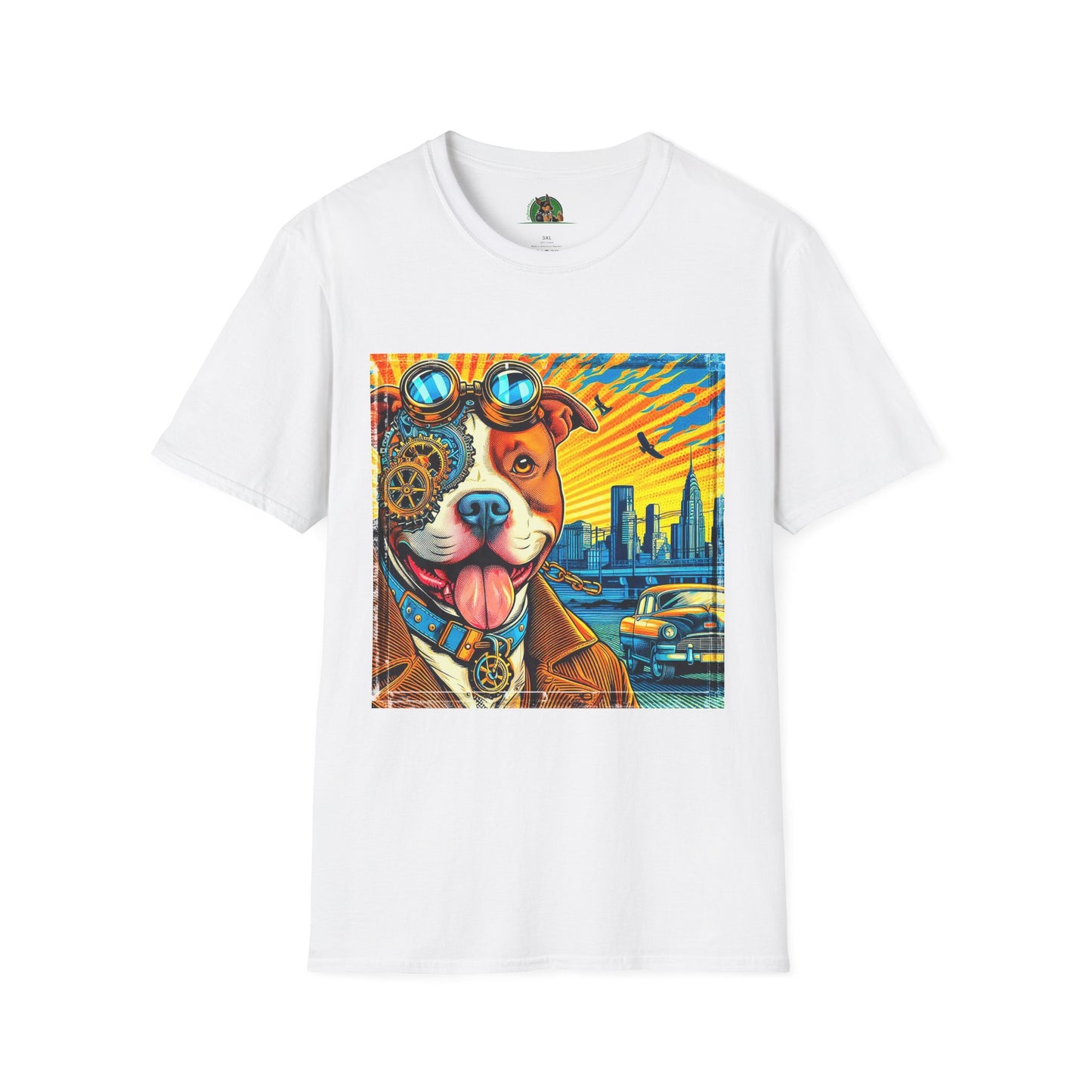 Pit Bull colorful steam punk shirt T-Shirt Printify XS White