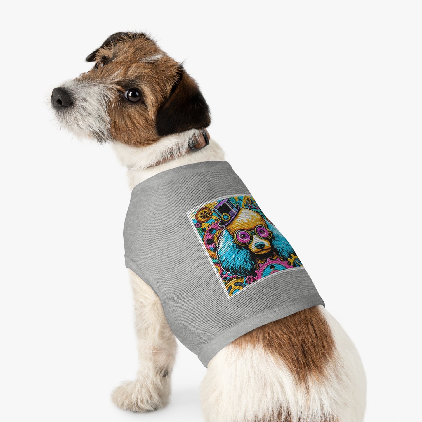Pet Tank Top Poodle pink and blue steam punk Pets Printify