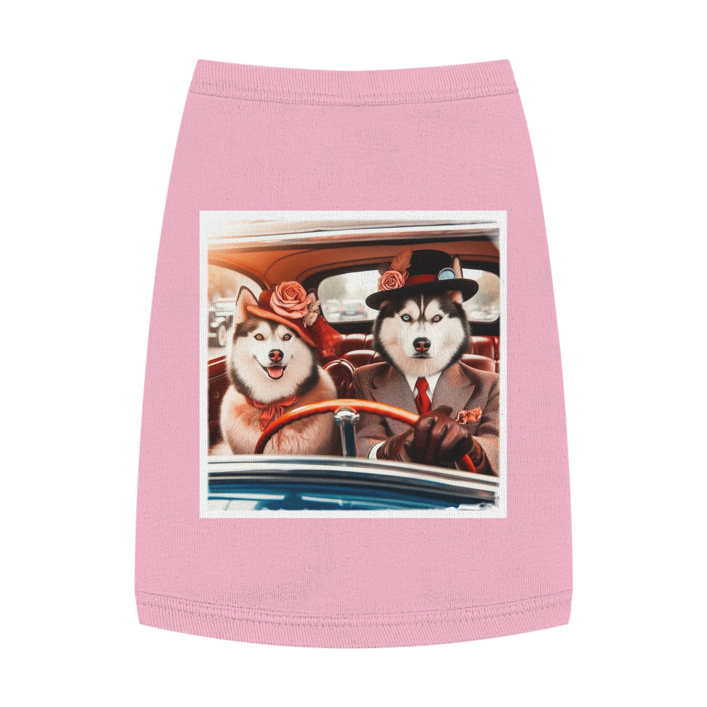 Pet Tank Top Husky couple driving Pets Printify M Pink