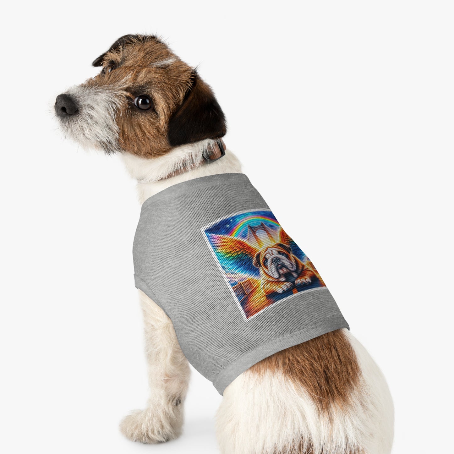 Pet Tank Top Bulldog rainbow bridge t shirt Pets Printify