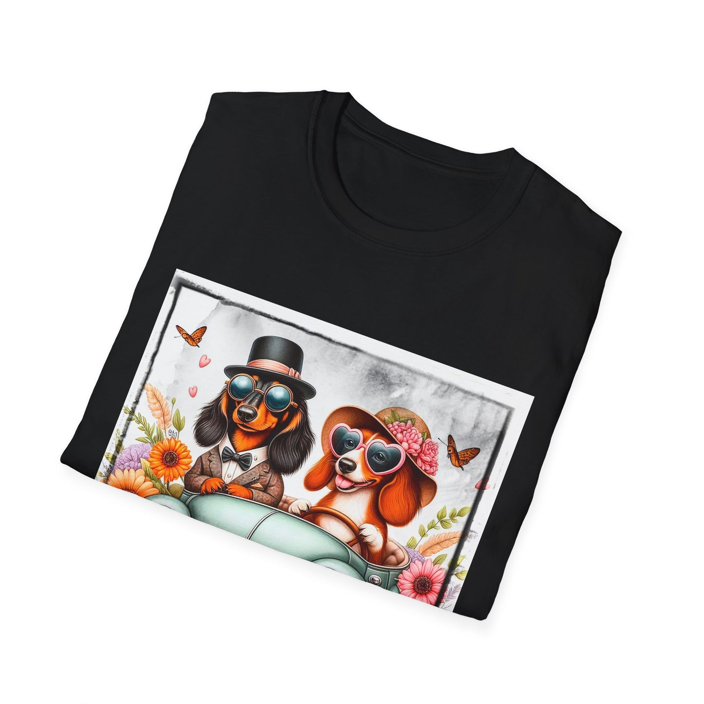 Wacky Dachshund car driving t shirt T-Shirt Printify