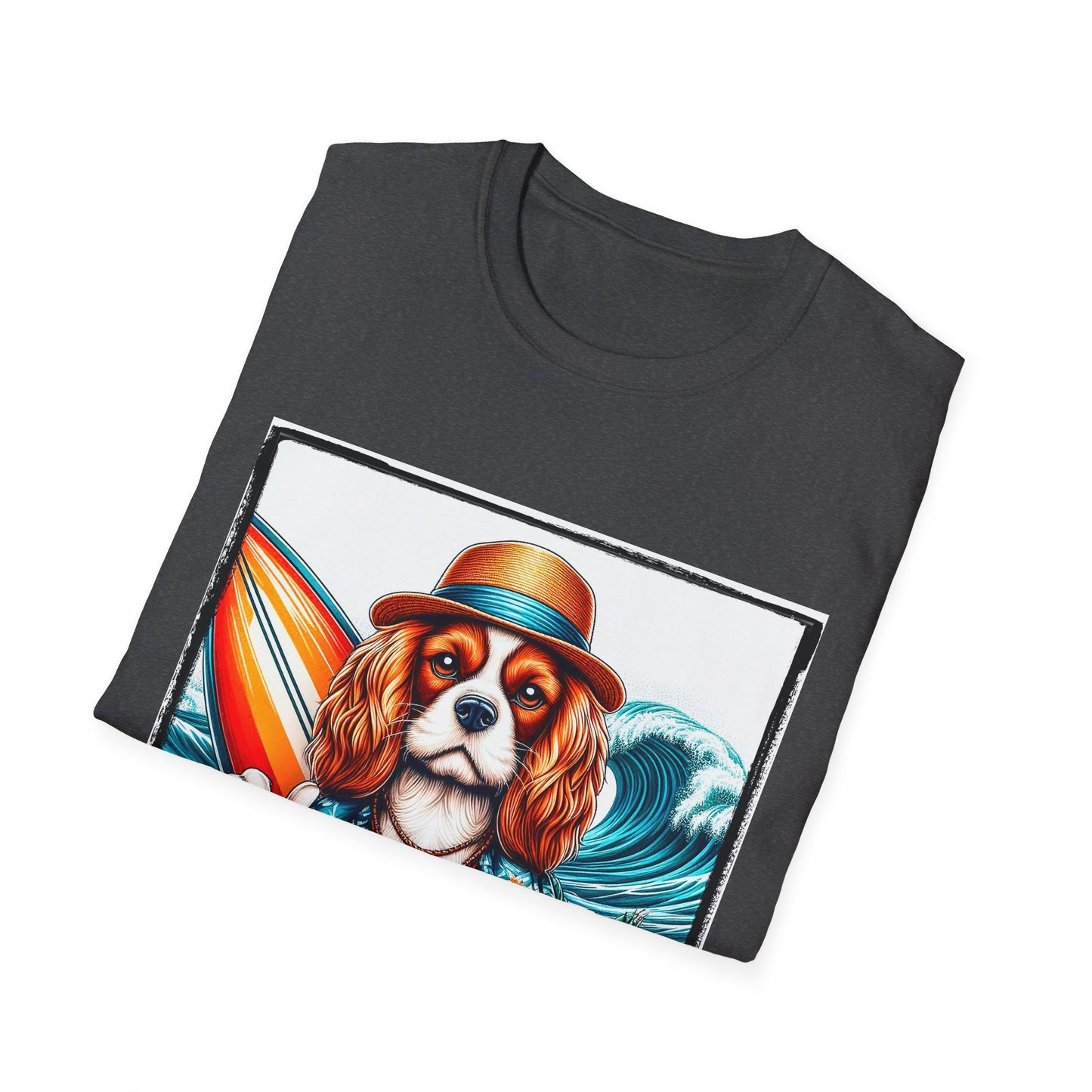 Cavalier King Charles Spaniel Hang Ten Surfer Dog TShirt T-Shirt Printify